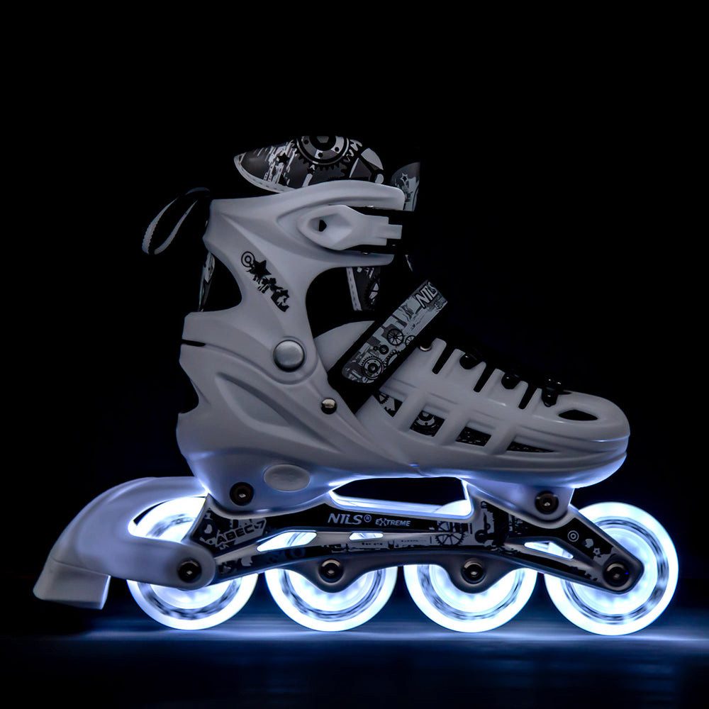 NILS EXTREME Inlineskates Kinderinliner Rollschuhe Schlittschuhe, (Spar-Set, 2-St., 35-38), 4-in-1, LED-Rollen, größenverstellbar, ABEC 7