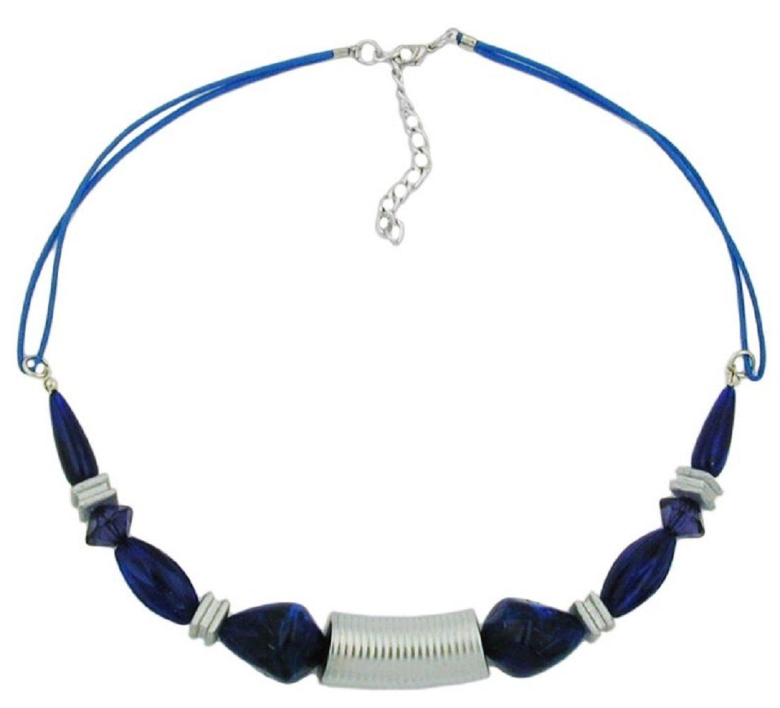 unbespielt Collier Kette Rillenwalze silber-matt blau 45 cm Kunststoffperlen, Modeschmuck für Damen