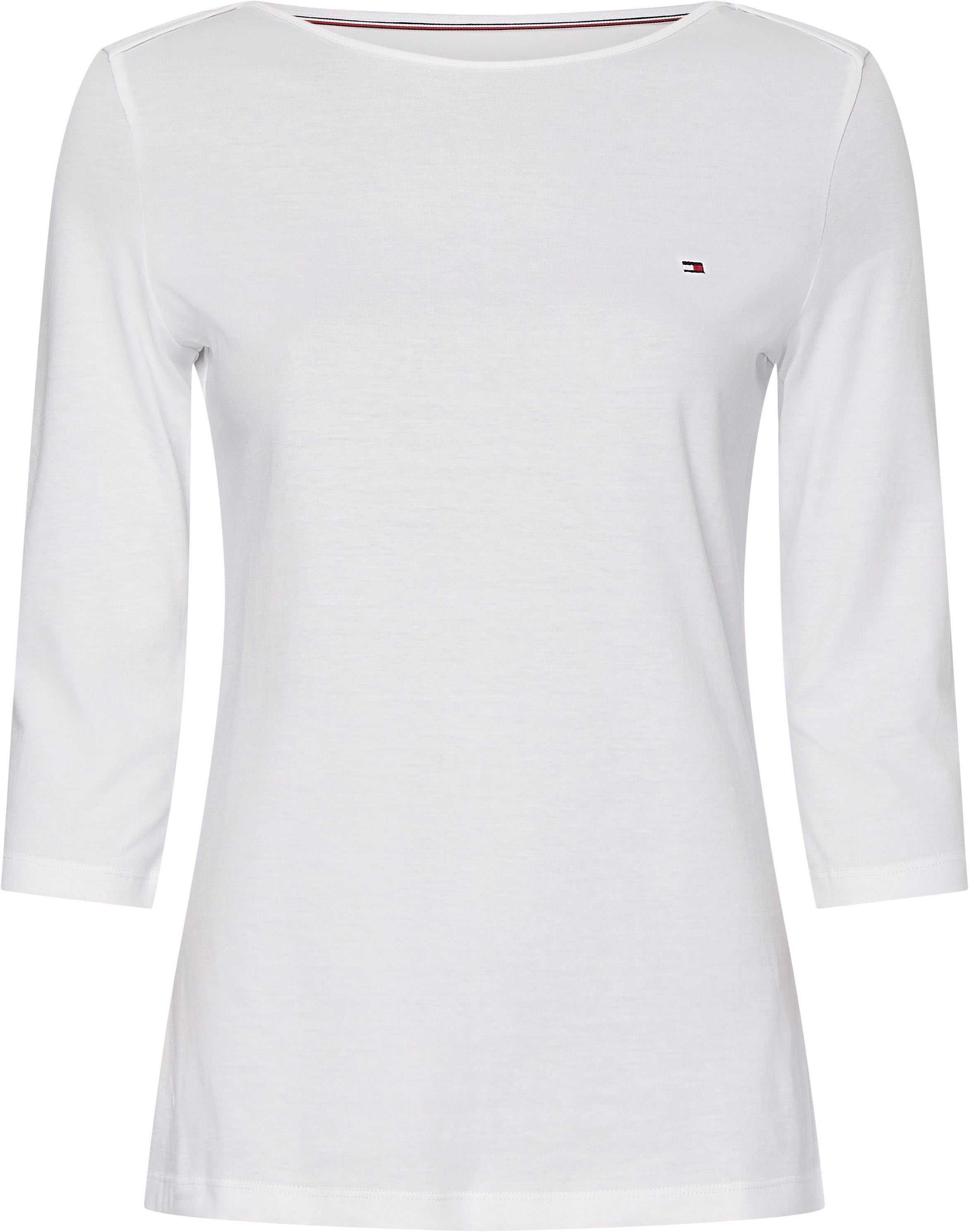 Tommy Hilfiger 3/4-Arm-Shirt ORG CO 3/4 TOP BOAT-NK SLV weiß mit SLIM Tommy-Hilfiger-Logostickerei