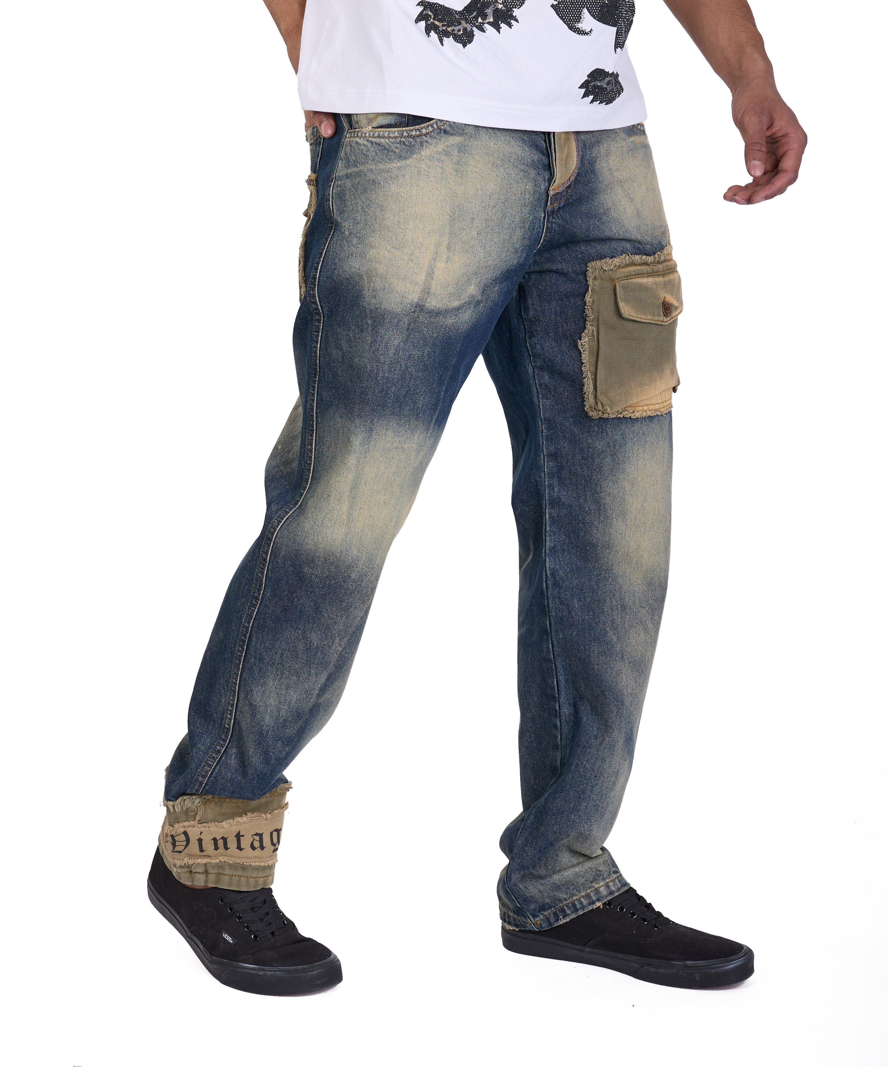 KINGZ Regular-fit-Jeans Herren Vintage Look Designer Jeans