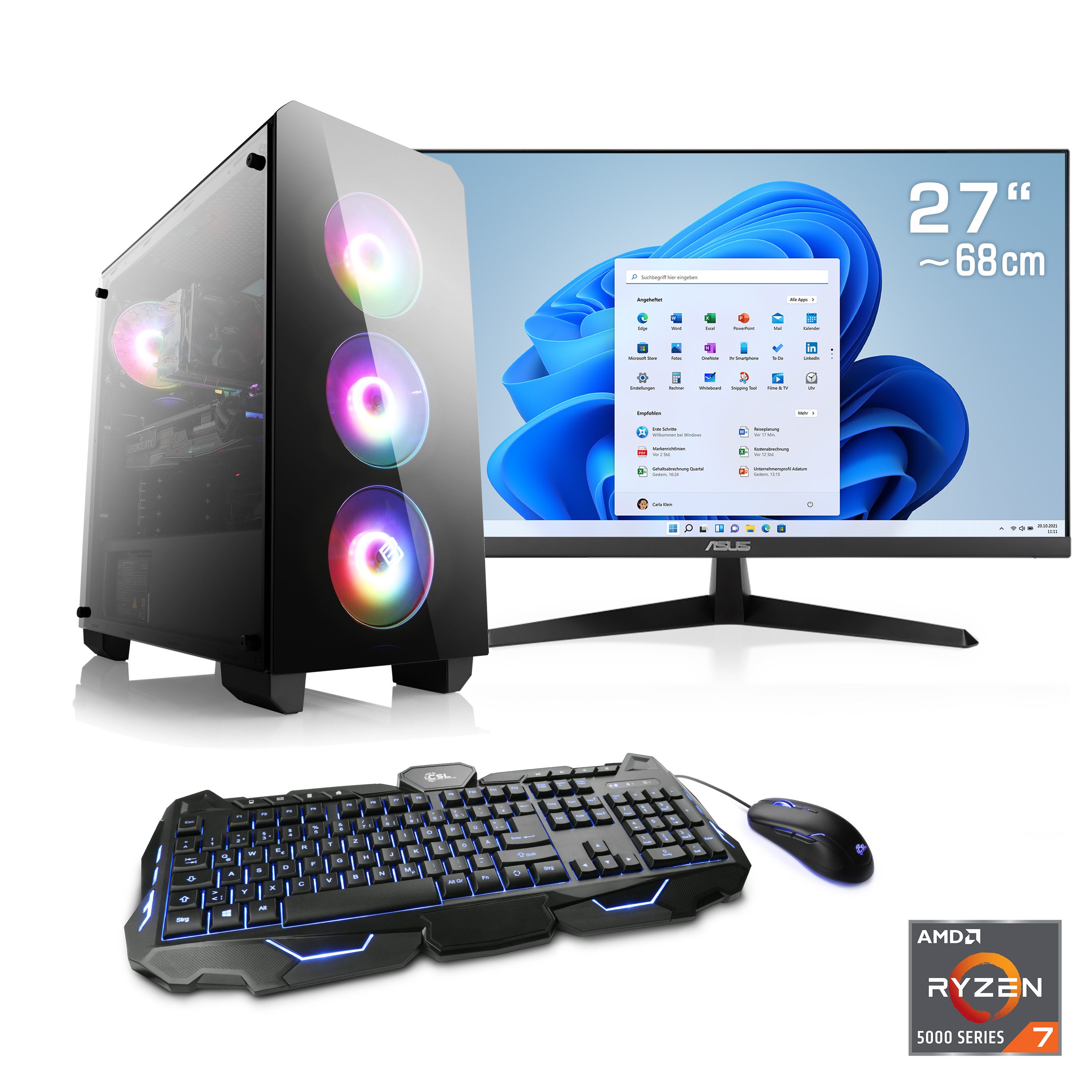 CSL Theseus V24674 Gaming-PC-Komplettsystem (27", AMD Ryzen 7 5700X, GeForce RTX 5060, 64 GB RAM, 2000 GB SSD)