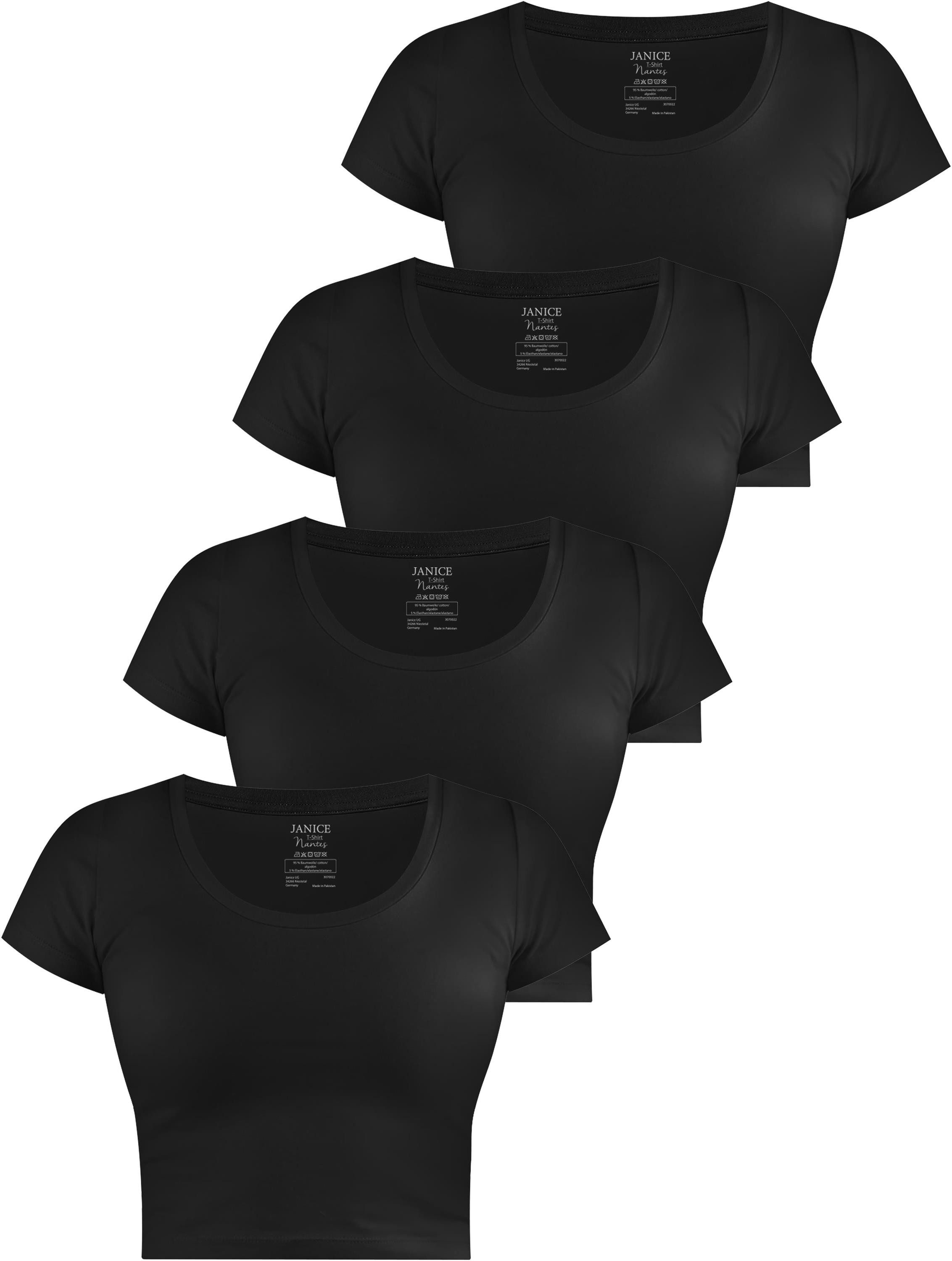 Janice Kurzarmshirt 4 x Damen crop T-Shirt Nantes Kurzes Shirt aus Baumwolle