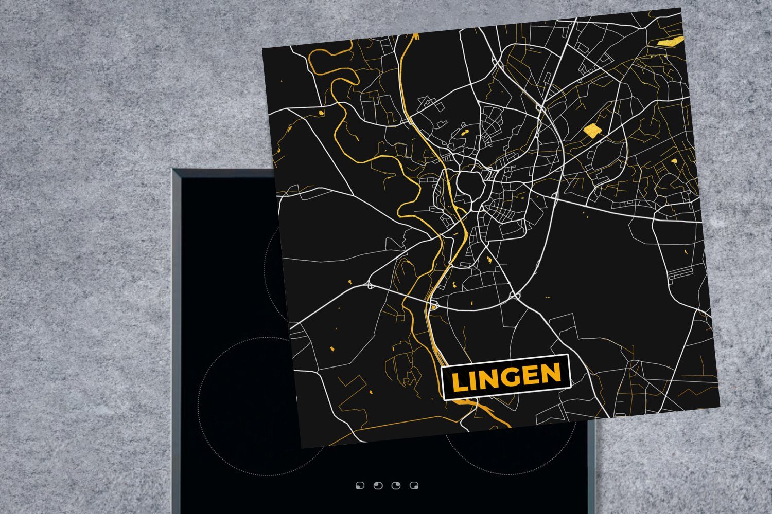 Lingen Deutschland Ceranfeldabdeckung, Karte, cm, Gold - - MuchoWow Arbeitsplatte Herdblende-/Abdeckplatte Vinyl, (1 für küche tlg), 78x78 - - Stadtplan