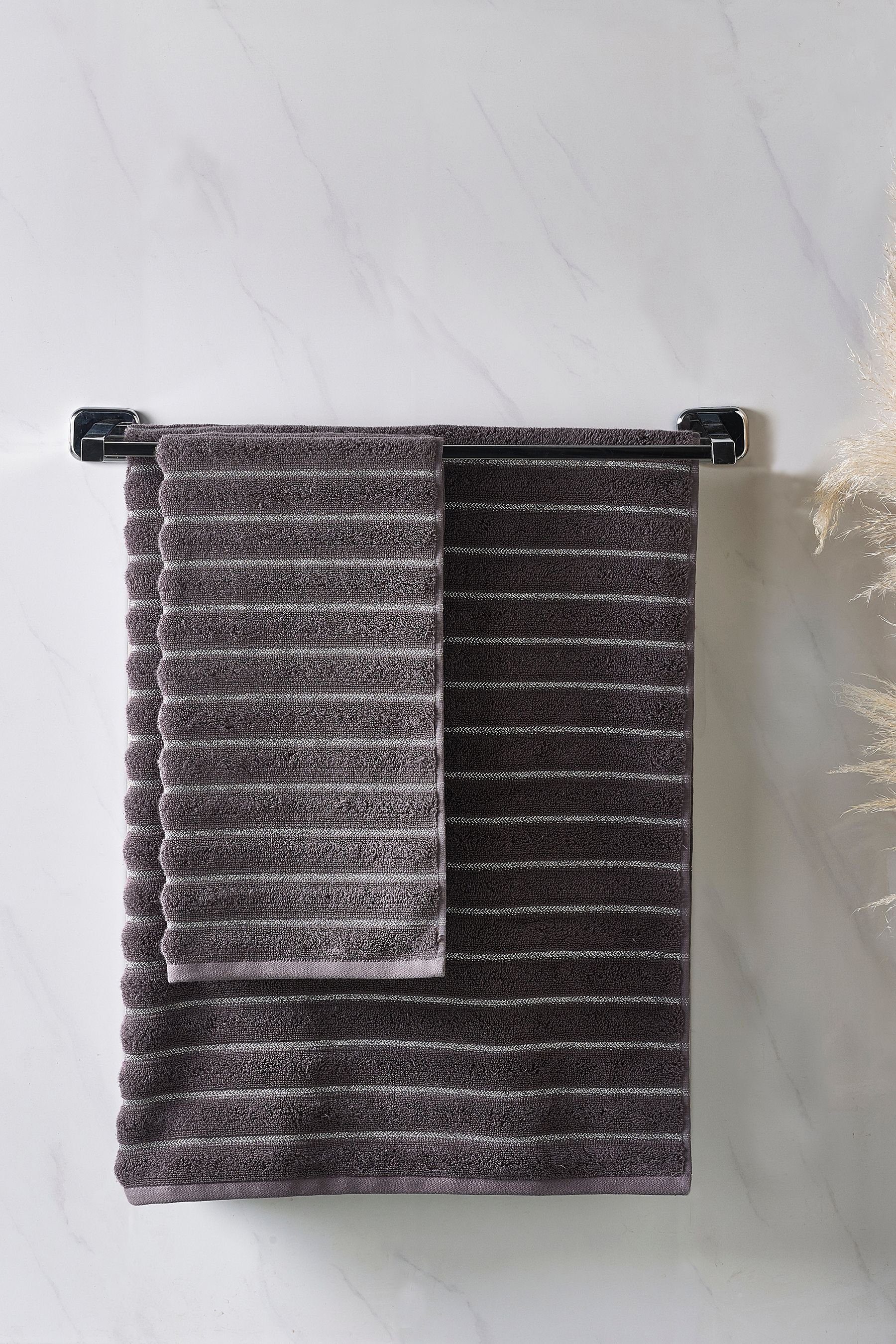 Next Handtuch Geripptes Handtuch mit Glitzer, (1-St) Charcoal Grey