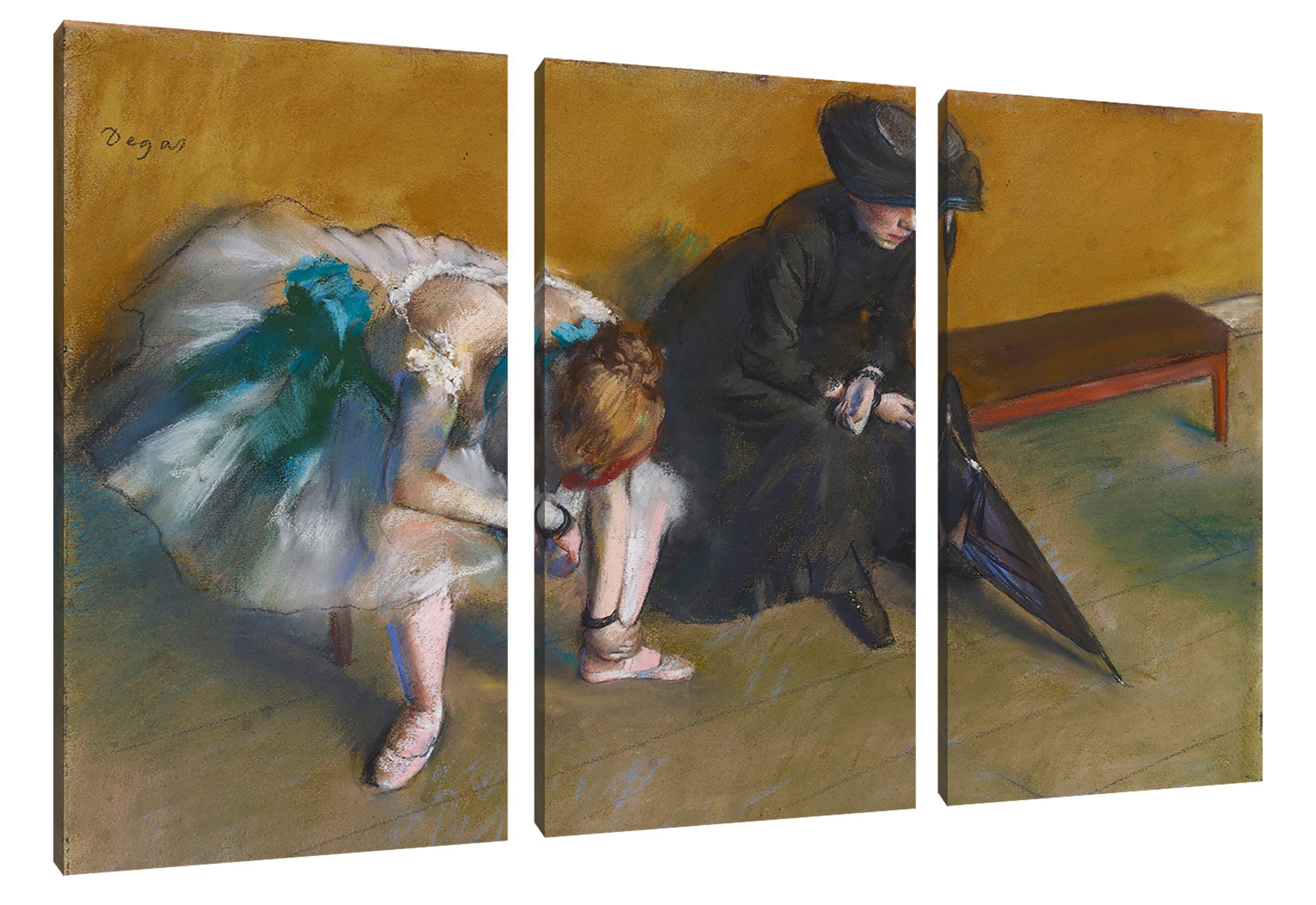 Pixxprint Leinwandbild Edgar Degas - Warten, Edgar Degas - Warten 3Teiler (120x80) (1 St), Leinwandbild fertig bespannt, inkl. Zackenaufhänger