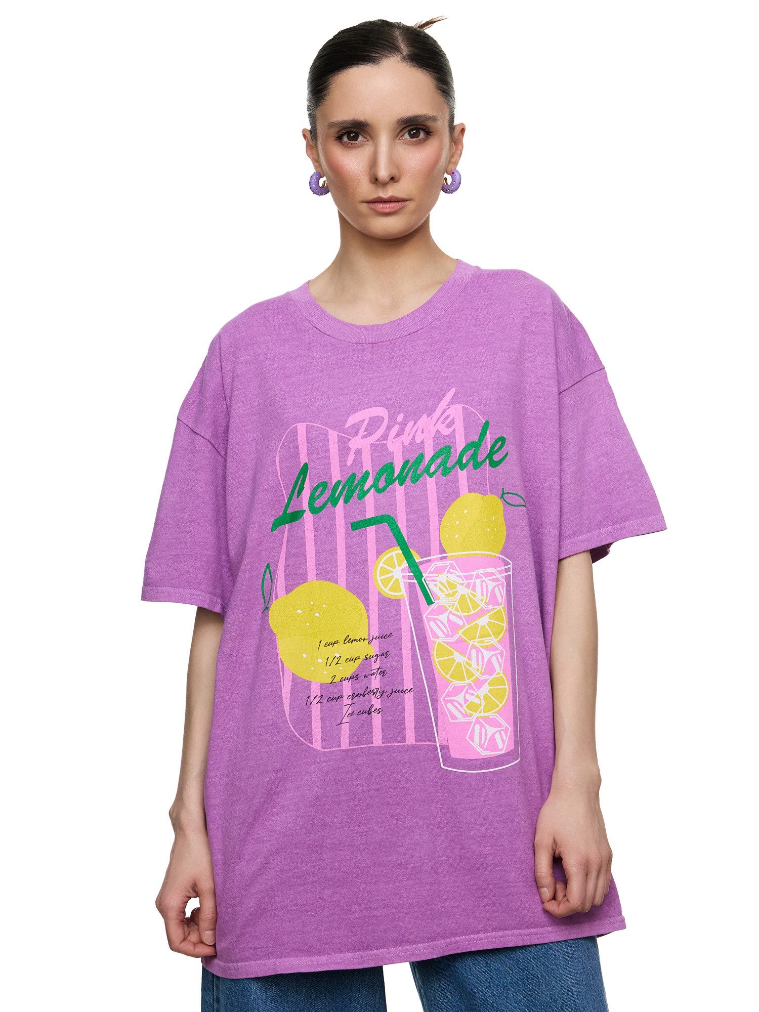 T-Shirt Worldclassca Oversized Print PINK LEMONADE T-Shirt Sommer Oberteil