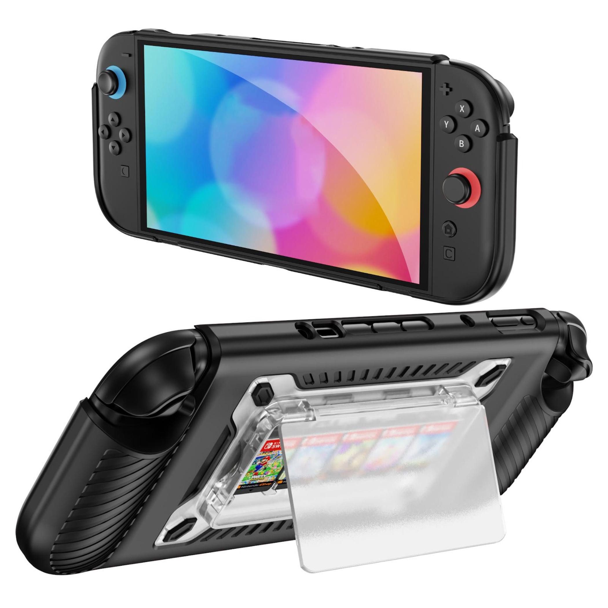 Wigento Handyhülle Für Nintendo Switch 2 Hybrid TPU + PC Schutzhülle Kartenfach Schwarz, Kartenfach, Hybrid-Schutz, Rutschfest
