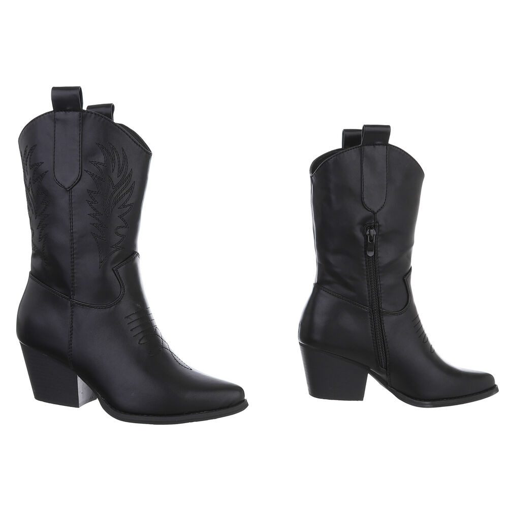 Ital-Design Elegante Damen Stiefel mit Stickerei für Alltag und Freizeit Westernstiefelette (90482742) Blockabsatz Stiefeletten in Schwarz
