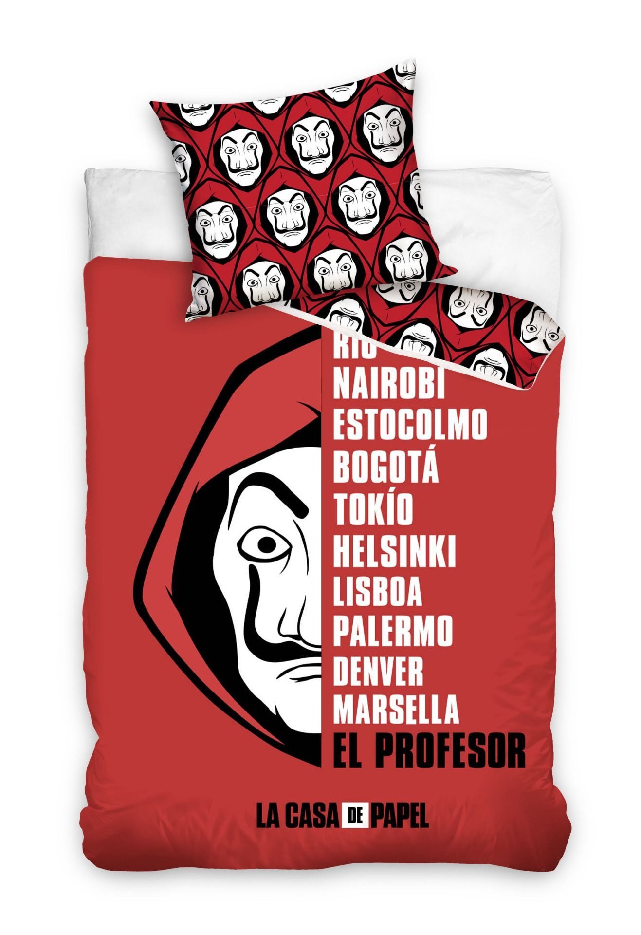 La Casa de Papel Bettwäsche aus Baumwolle – 140x200 cm Bettbezug & 70x70 cm Kissenbezug