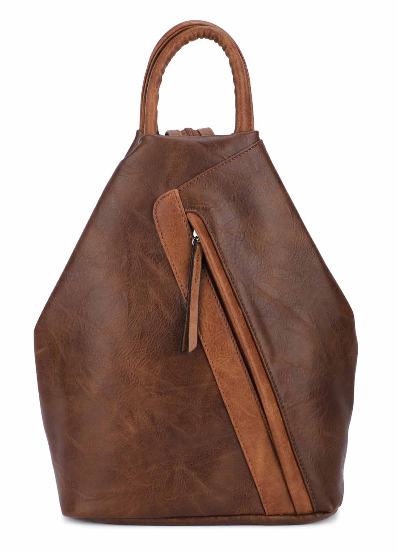 ITALYSHOP24 Rucksack Damen Cityrucksack Daypack Tasche Umhängetasche Tagesrucksack Backpack, Handtasche Freizeitrucksack Leder Optik Schule Travel Wandern Arbeit