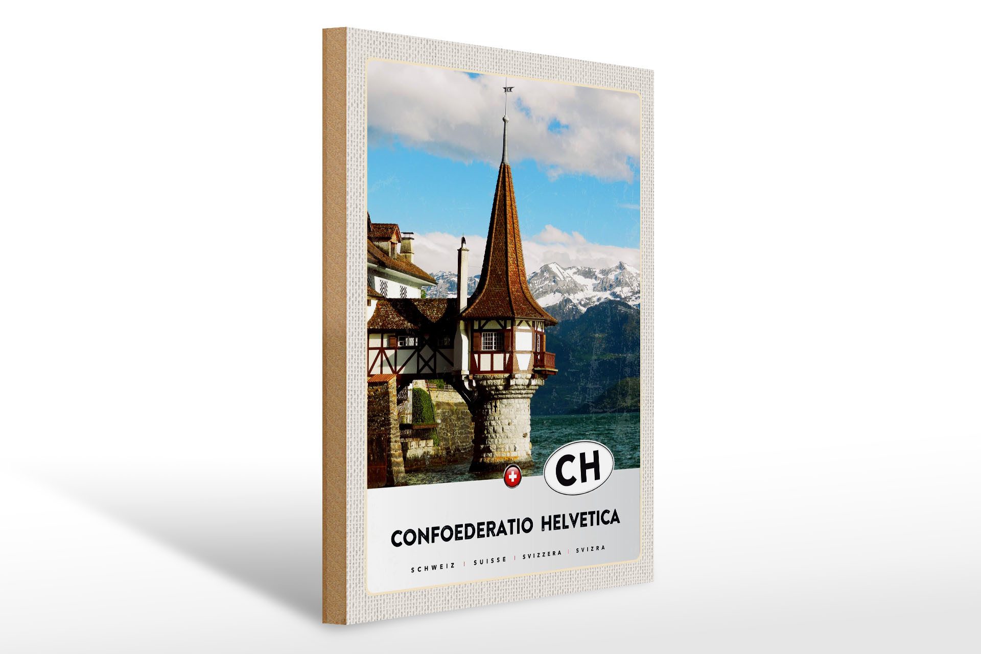 Holzbild Reise 30x40cm Confoederatio Helvetica Wasserturm