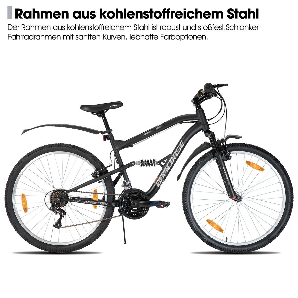 HILAND Mountainbike 26 Zoll Vollfederung Herren Damen Mountainbike, Mit 18-Gang-Schaltung, Federgabel und vollgefedertem Rahmen, Kotflügel
