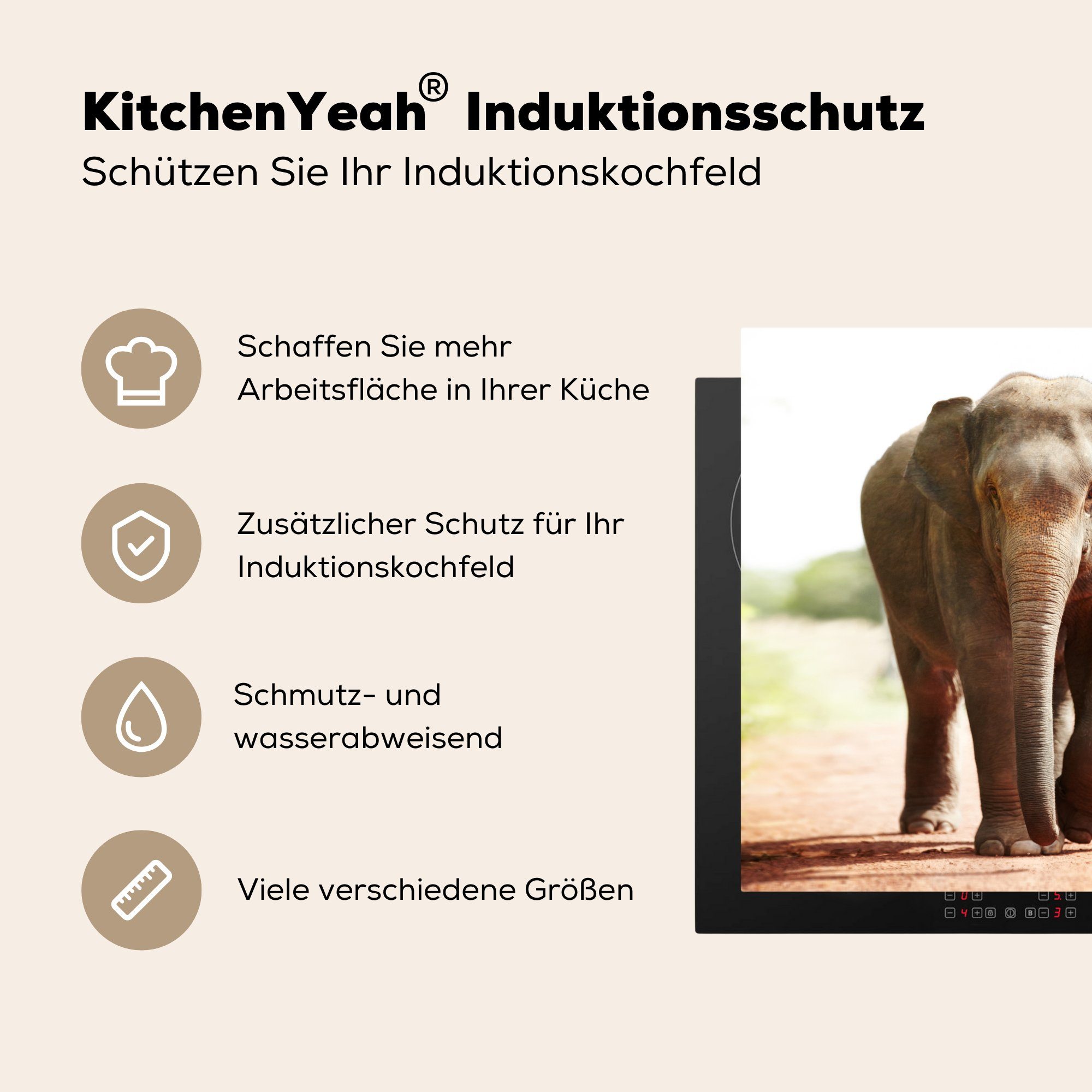 MuchoWow Herdblende-/Abdeckplatte Elefant - Safari, tlg), Sonne (1 für Vinyl, cm, Arbeitsplatte - Ceranfeldabdeckung, küche 78x78