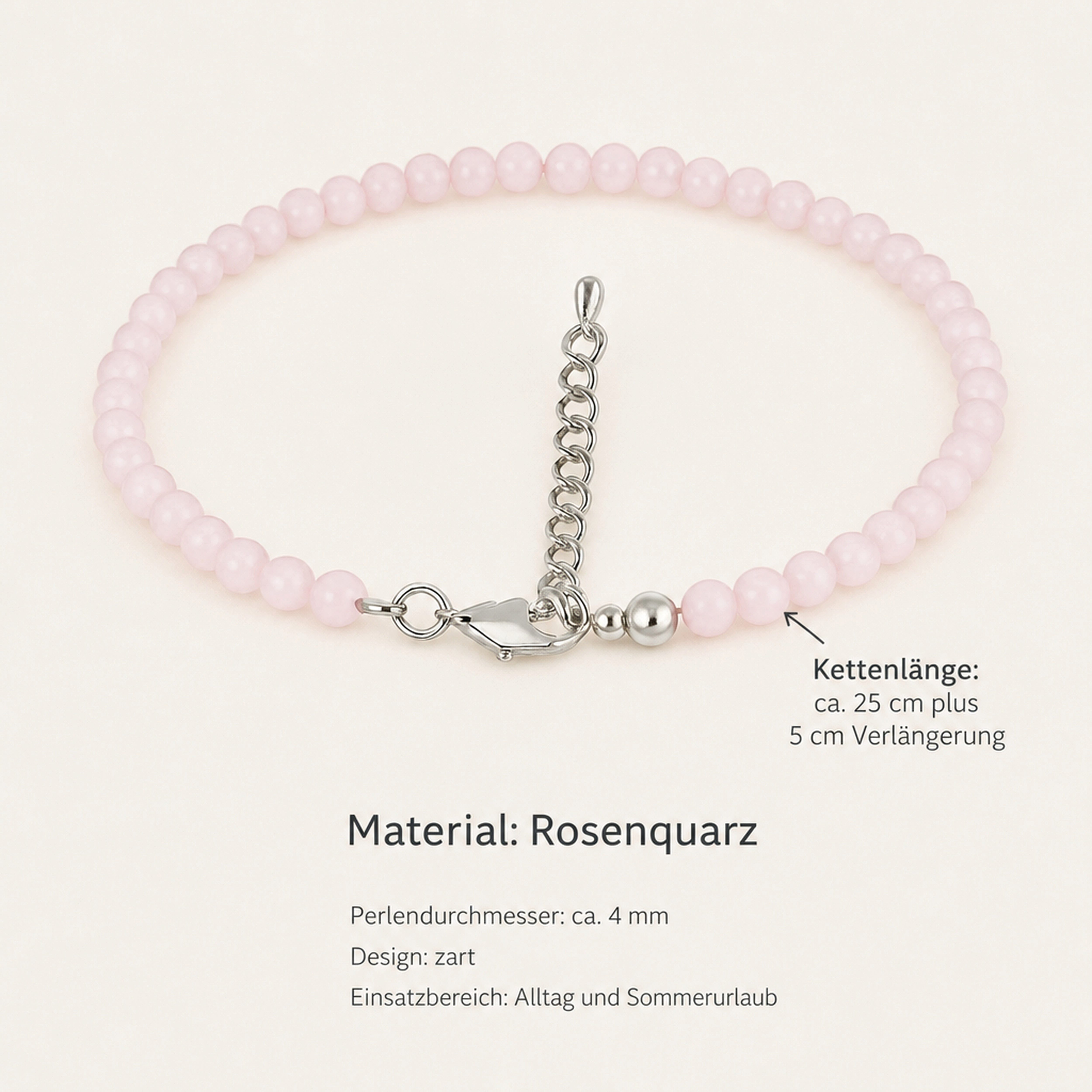 Lebensquelle Plus Fußkette mit Anhänger Rosenquarz Fußkettchen, 4mm – Bild 3 von 5