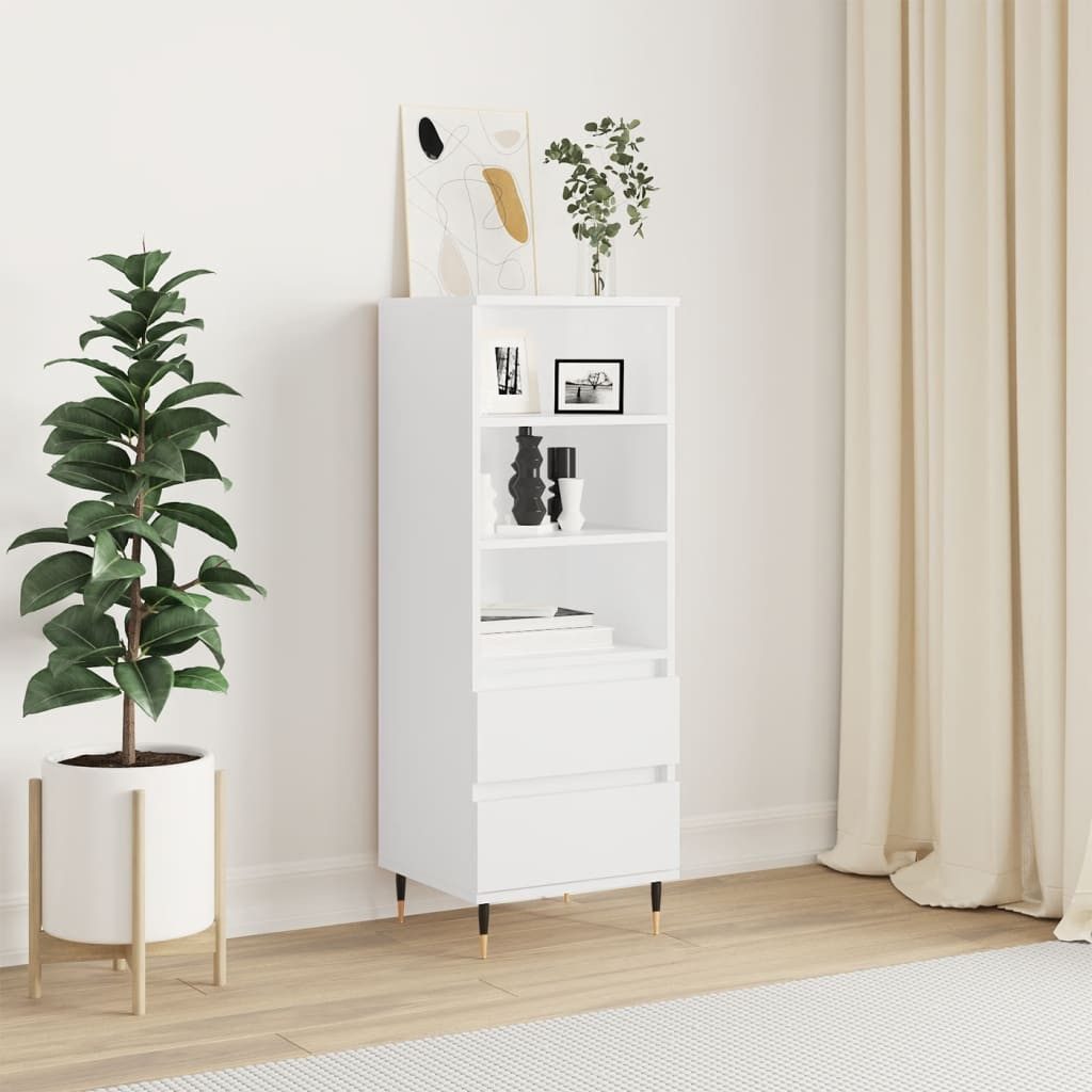 furnicato Highboard Stilvolles in Weiß 40 x 36 x 110 cm (1 St), Stabiles Sideboard mit 2 Schubladen, 3 Fächern und Metallfüßen