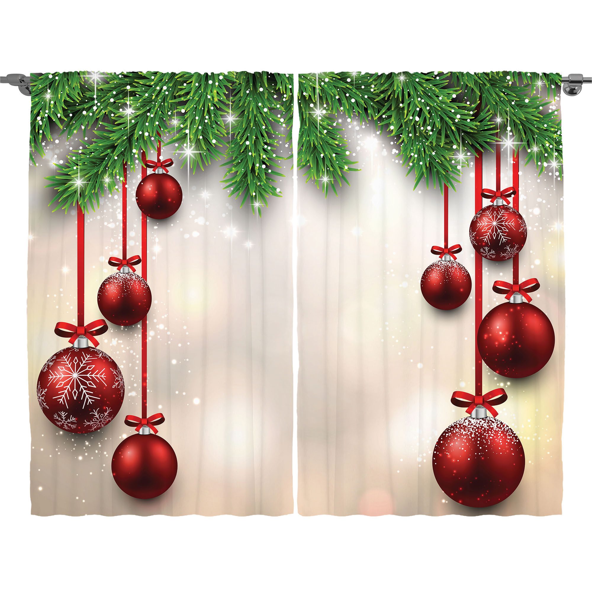 Abakuhaus Gardine Schlafzimmer Kräuselband Vorhang mit Schlaufen und Haken, Weihnachten Red Ball Ribbons