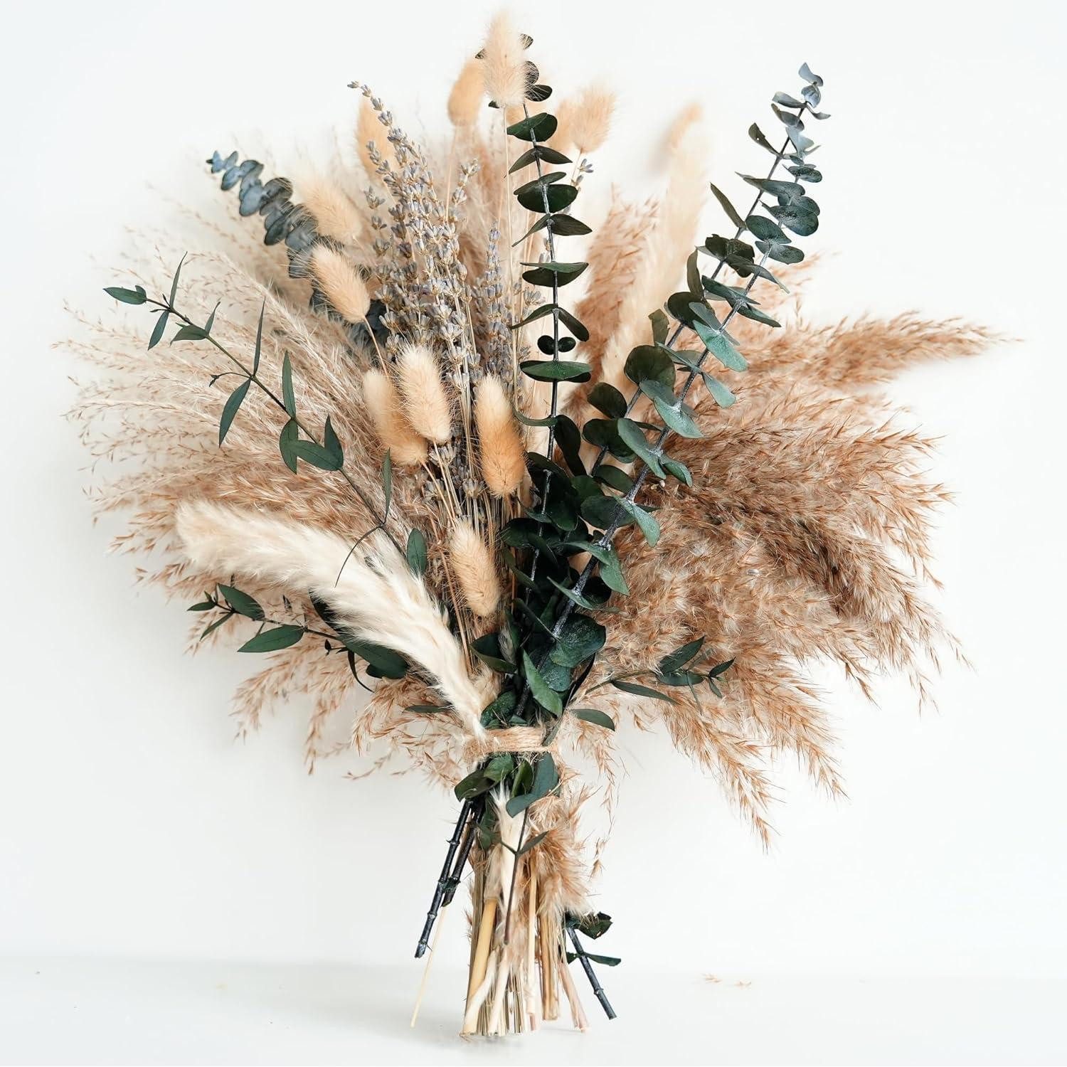 Trockenblume Deko Trockenblumen Pampasgras Eucalyptus Boho Stil Wohnzimmer, LuxusKollektion