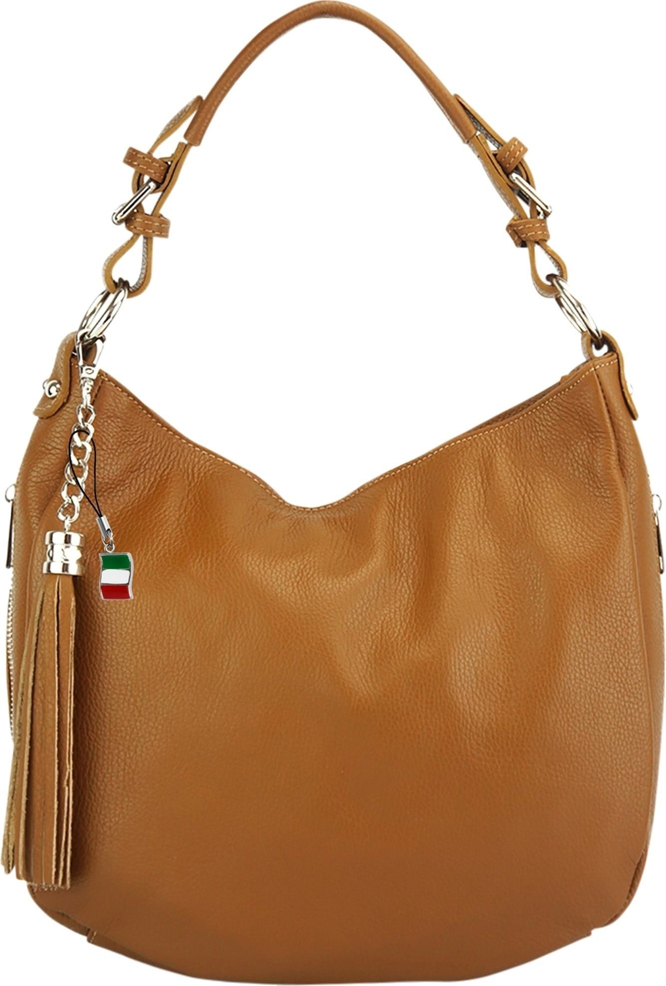 FLORENCE Schultertasche Florence Echtleder Damen Hobo Bag tan (Schultertasche), Damen Leder Schultertasche, Shopper, tan, braun ca. 30cm