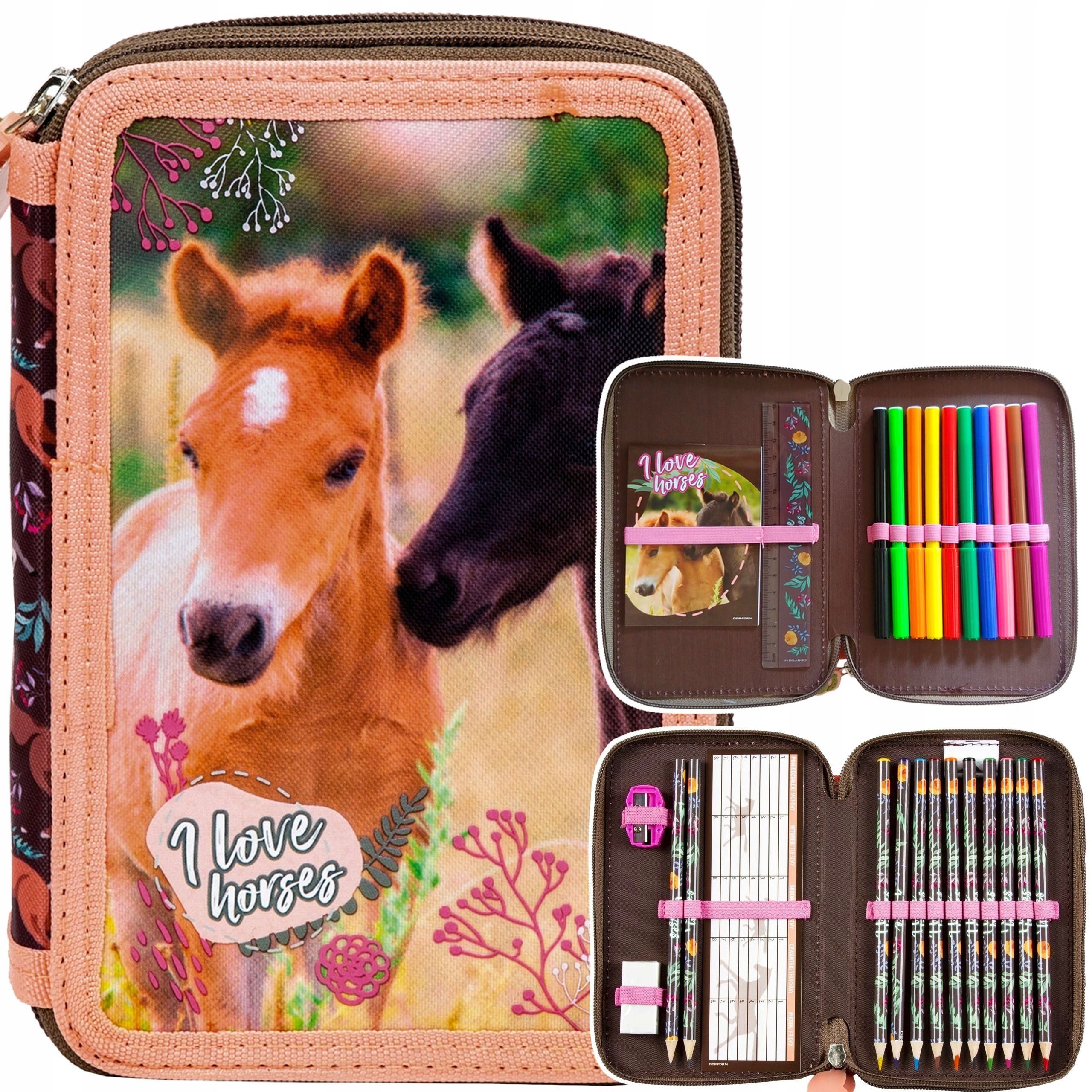Festivalartikel Federtasche Zweikammer-Mäppchen mit Pferdemotiven, inkl. Zubehör