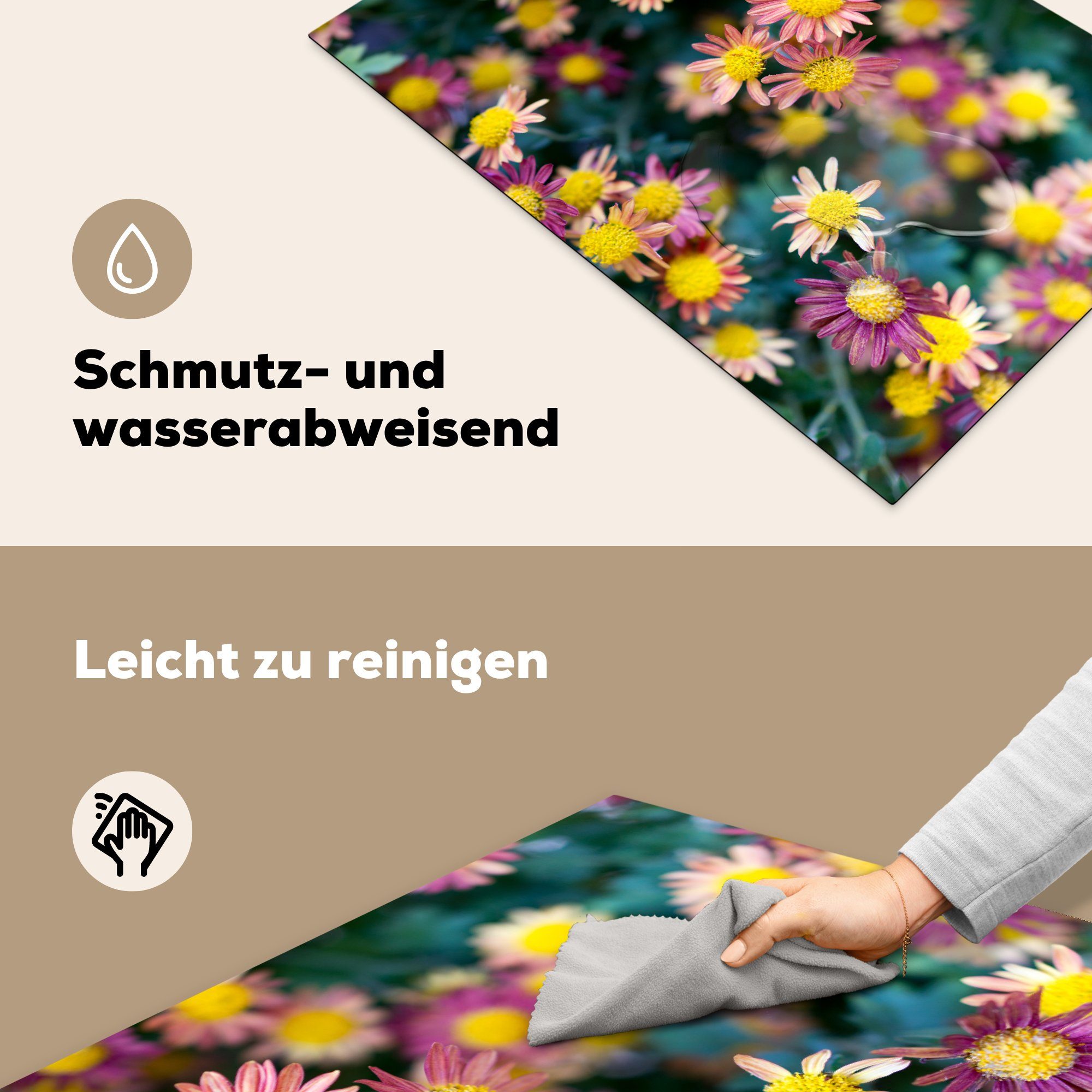 die (1 MuchoWow 81x52 - tlg), - Lila, Blumen Herdblende-/Abdeckplatte Induktionskochfeld cm, Ceranfeldabdeckung Schutz für Vinyl, küche, Herbst