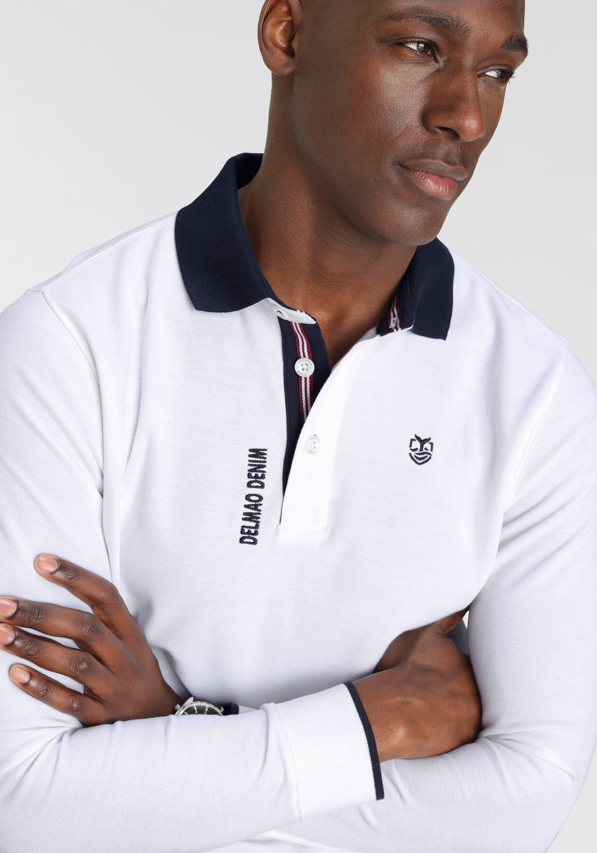DELMAO Langarm-Poloshirt Langarm, aus atmungsaktivem Piqué-Stoff, Polokragen