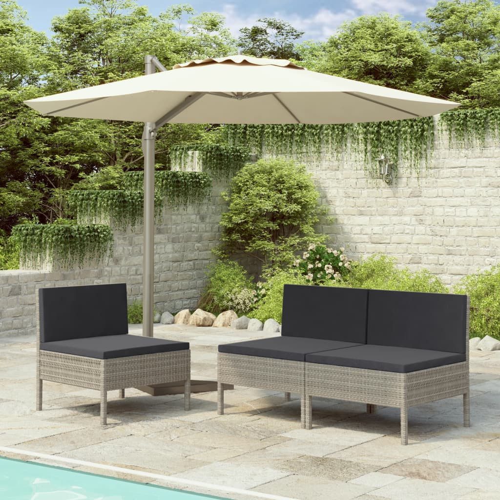 vidaXL Gartenstuhl Gartenstühle 3 Stk. mit Auflagen Poly Rattan Grau (3 St)