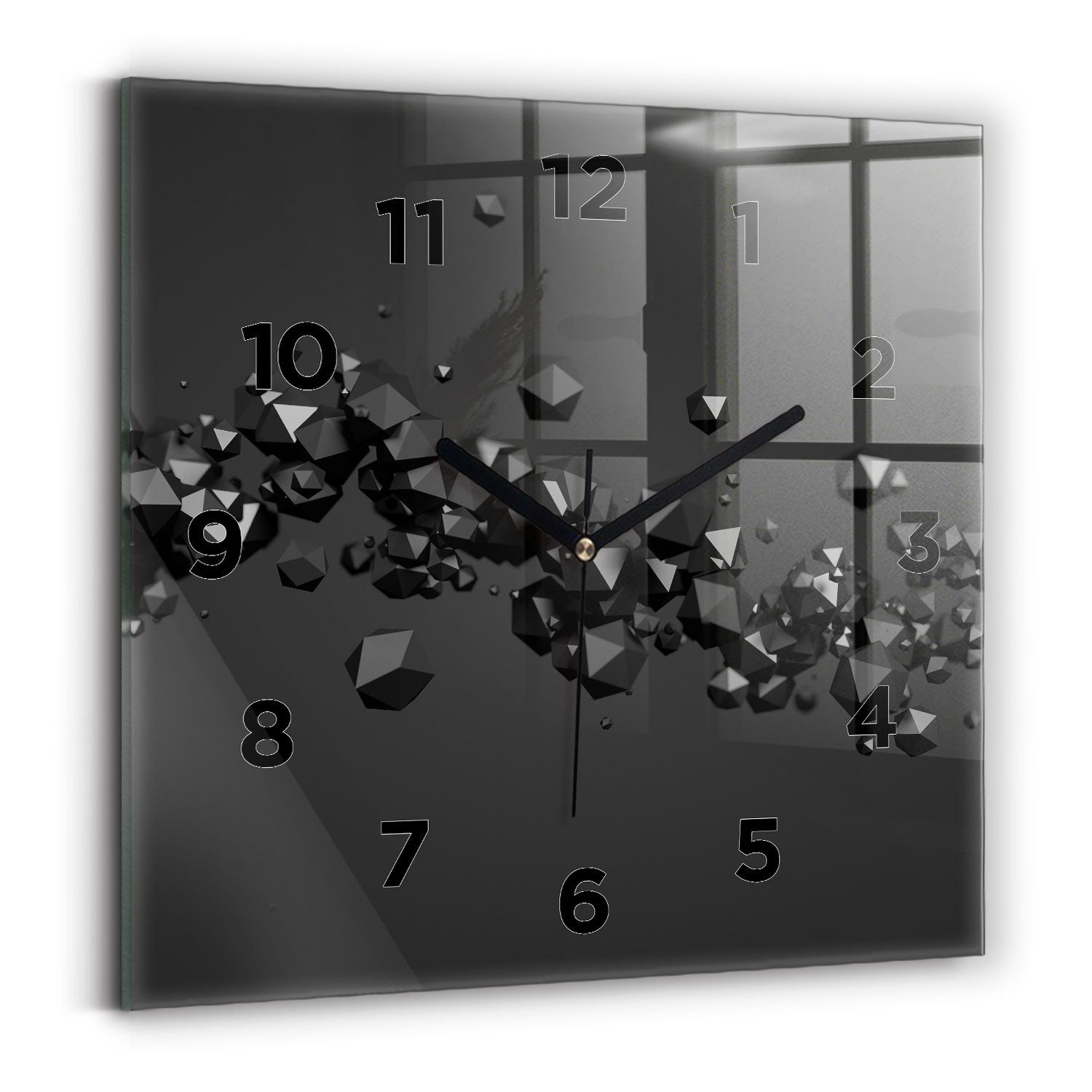 Tulup Wanduhr Moderne Glasuhr Schwarze Abstrakte Rechteckige Uhr aus Gehärtetem Glas