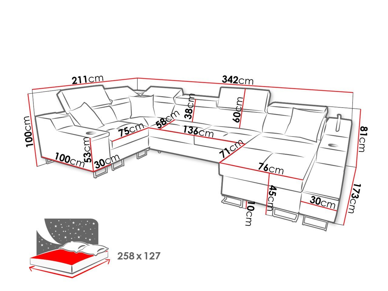 Velvet Uttario Wohnlandschaft Bettkasten USB-Anschluss, mit 2973 + MIRJAN24 Kopfstützen, IV Velvet Einstellbare Barfach, 2980 Maxi, und Lampe Velvet 2980 Uttario Uttario + Schlaffunktion, Alicante