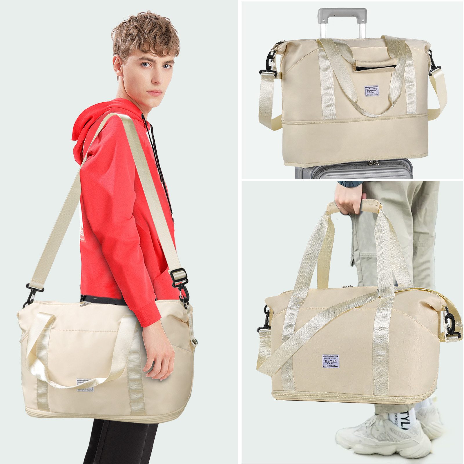 TAN.TOMI Reisetasche Erweiterbares Reisetasche Damen Herren Sporttasche 42x28x23 Handgepäck (Erweiterbares Weekender Bag mit Nassfach), Schwimmtasche Wasserdicht Travel Bag Fitnesstasche Trainingstasche