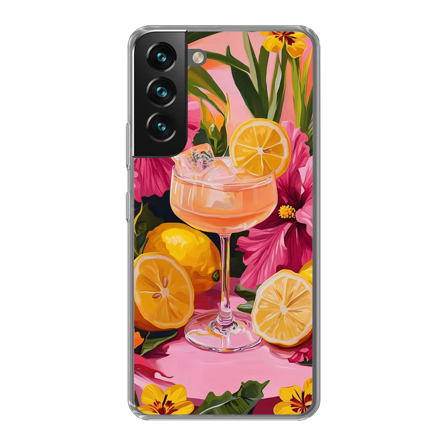 MuchoWow Handyhülle für Samsung Galaxy S22 Plus Getränk - Blumen - Gelb, Phone Case, Silikon, Schutzhülle Dünn