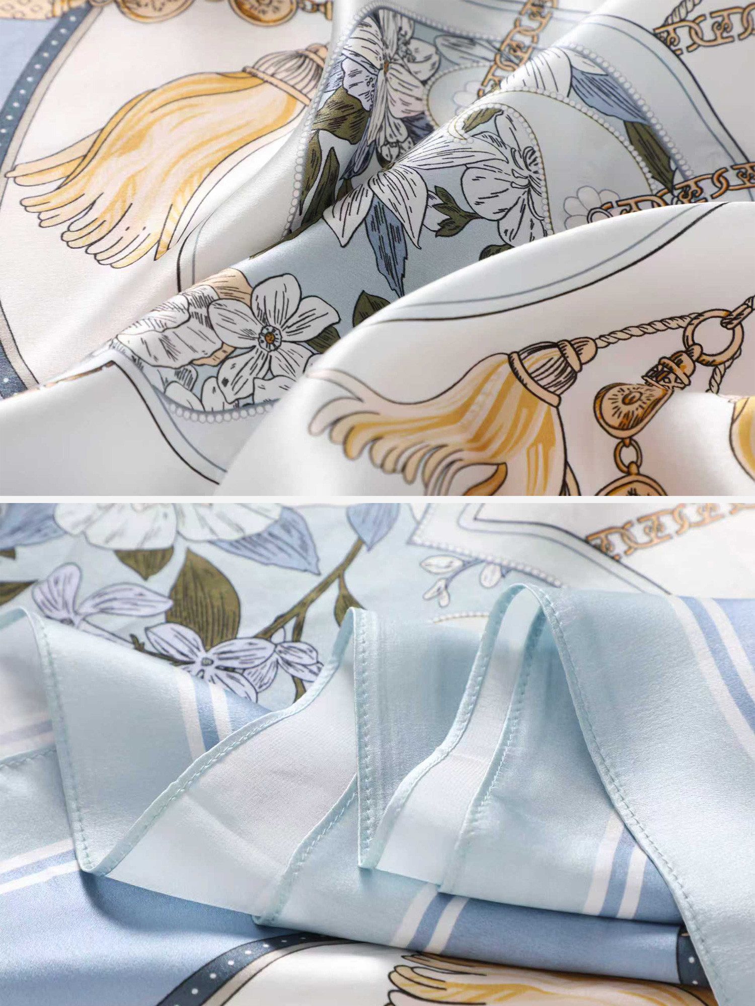 Vivi Idee Seidenschal 100% Maulbeerseide Seidenschal Blütenornament, Quadratisches 88x88 cm, bedrucktes Seidenschal