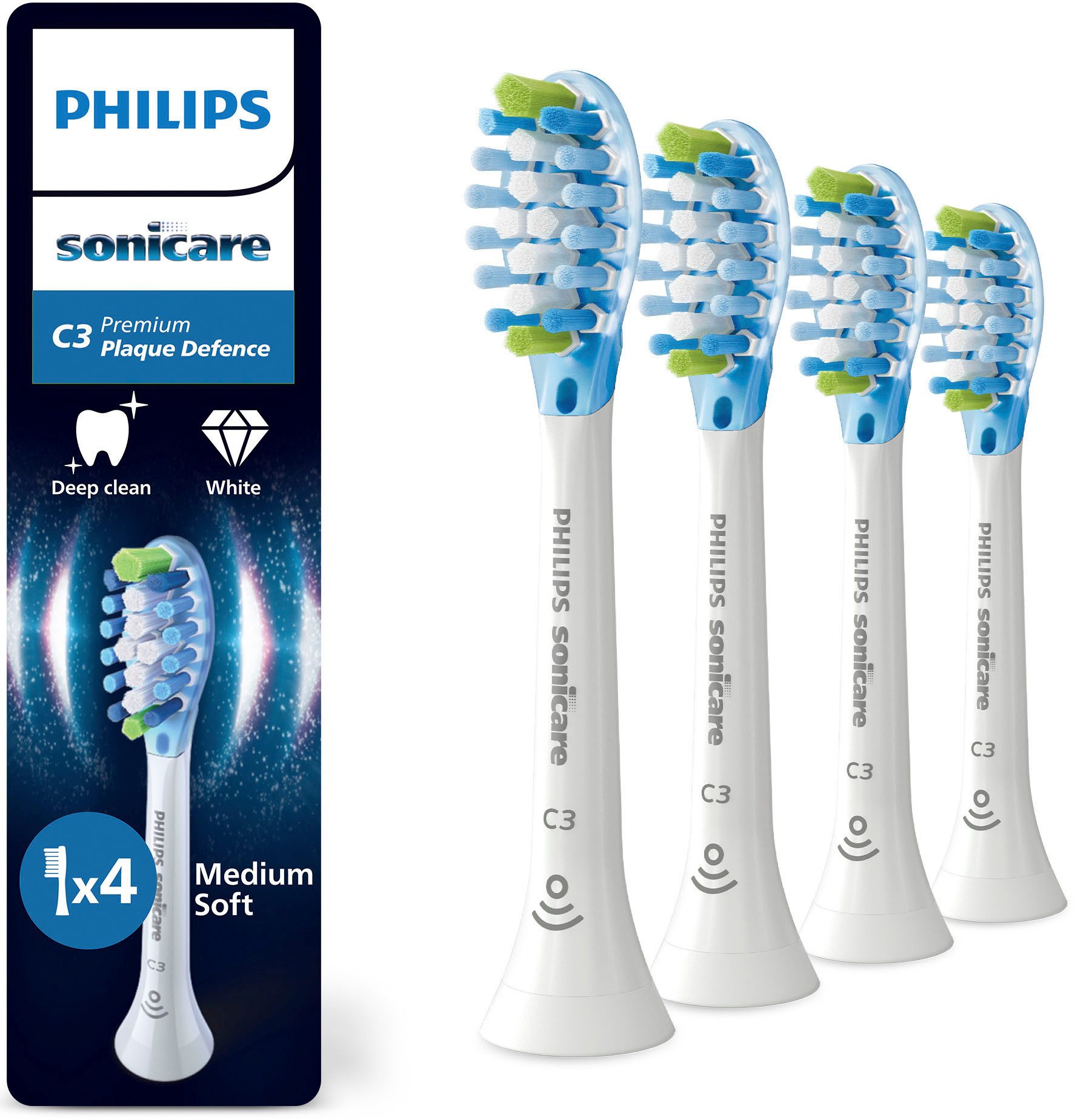 Philips Sonicare Aufsteckbürsten C3 Premium Plaque Defence, für extra gründliche Plaque-Entfernung, für jedes Sonicare Handstück