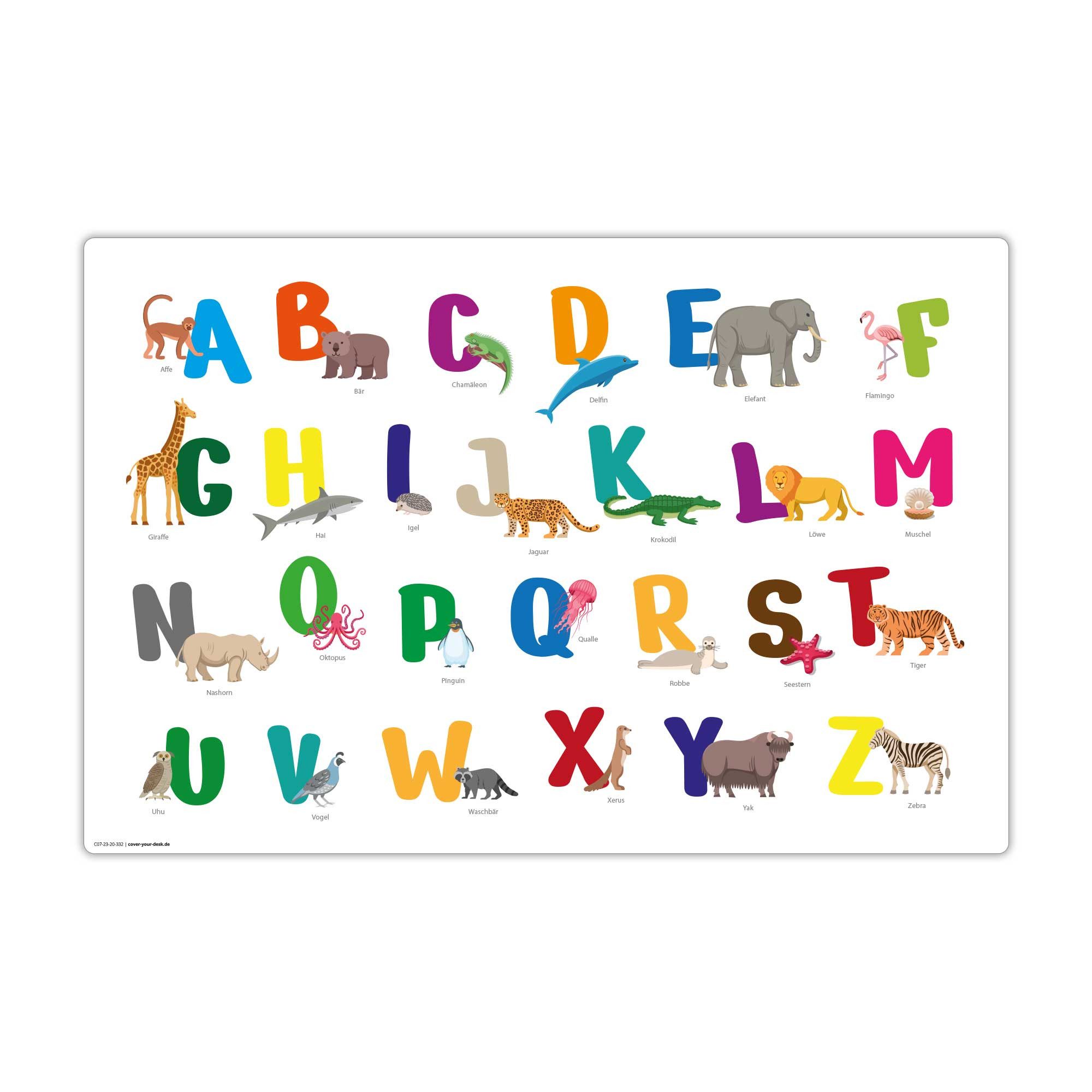 cover-your-desk.de Schreibtischunterlage abwaschbar - Buntes ABC mit Tieren für Kinder - Made in Germany