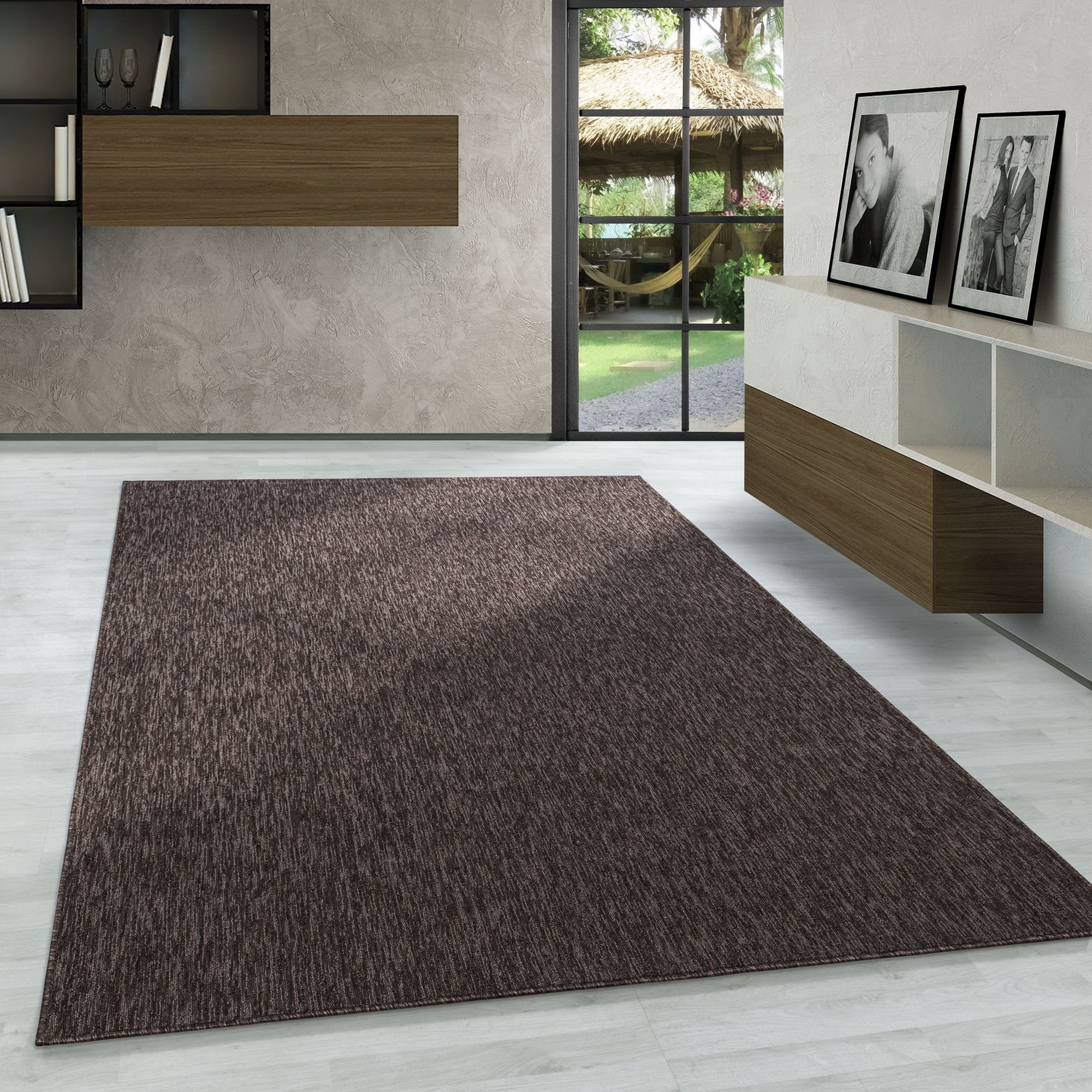 Schlingenteppich Unicolor - Einfarbig, Carpetsale24, Läufer, Höhe: 7 mm, Kurzflor Schlingen Teppich Wohnzimmer Einfarbig Modern Braun