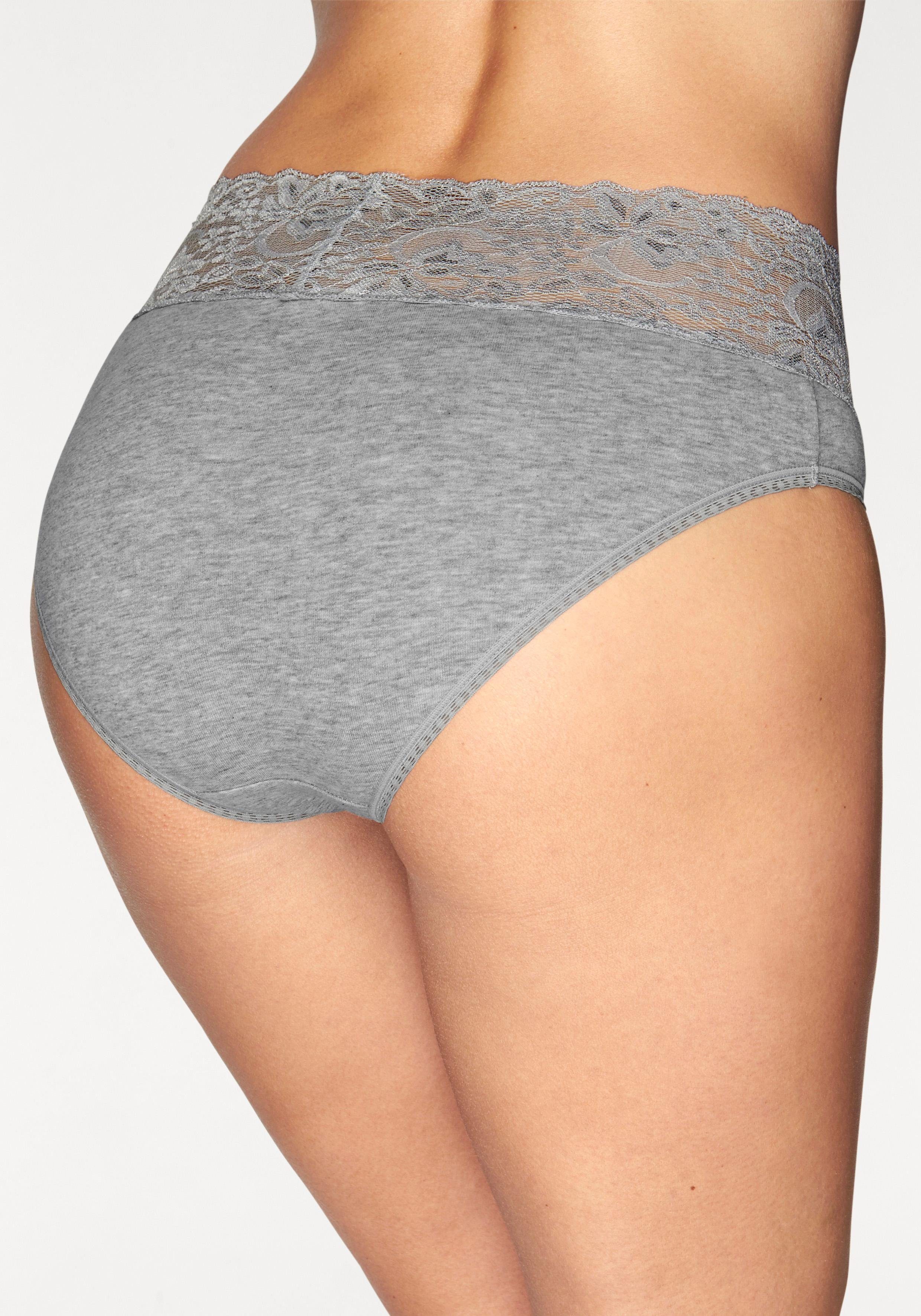 Vivance by Lascana Slip (3er-Pack) aus elastischer Baumwolle mit floraler Spitze