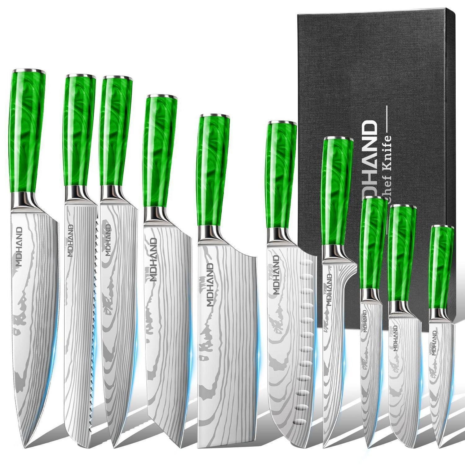 LuxusKollektion Messer-Set Küchenmesser Set 10-teilig Rostfrei Grün