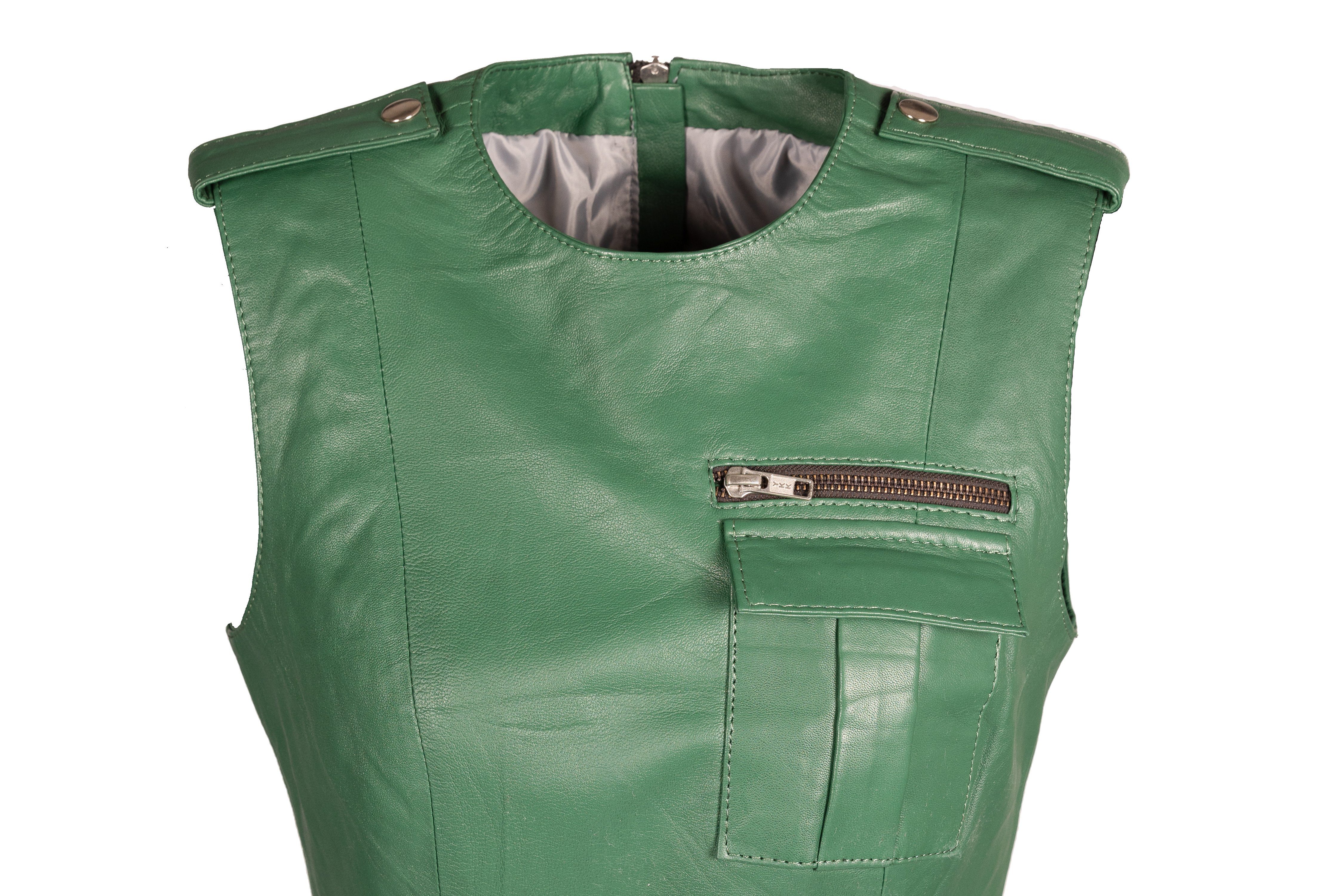 grün grünes Beverly Lederkleid Sportliches mit Hills Cargotaschen Lederkleid Lammnappa aus Noble Be