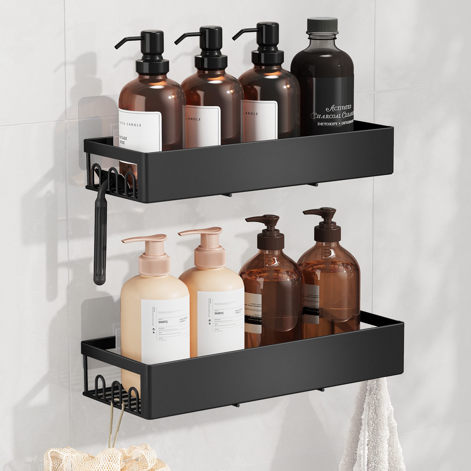 SONGMICS Duschablage 2er Set, 31,5 x 12,5 x 5 cm, Badezimmer Organizer zum Kleben, ohne Bohren