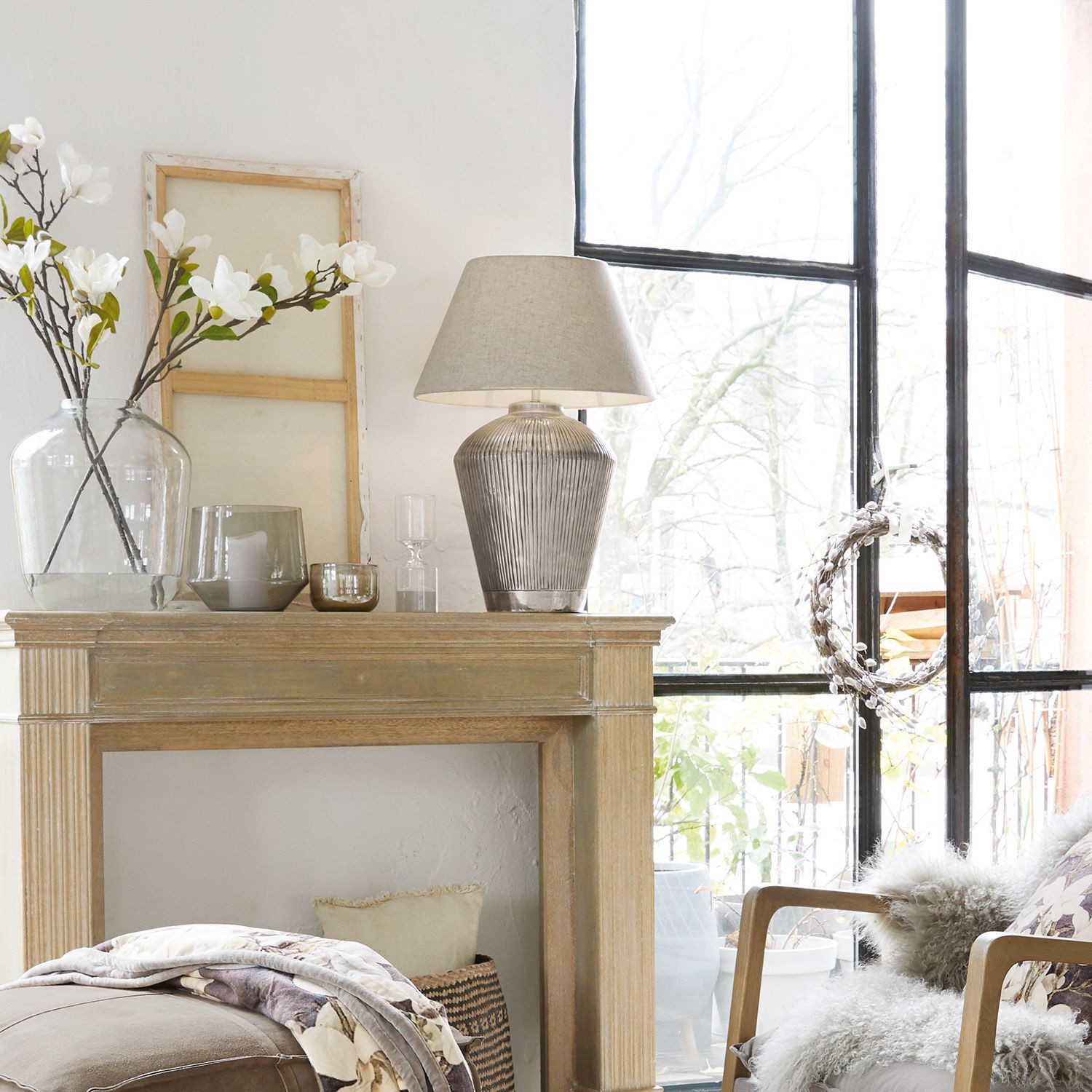 Mirabeau Tischleuchte Tischlampe Caulières creme/antiksilber