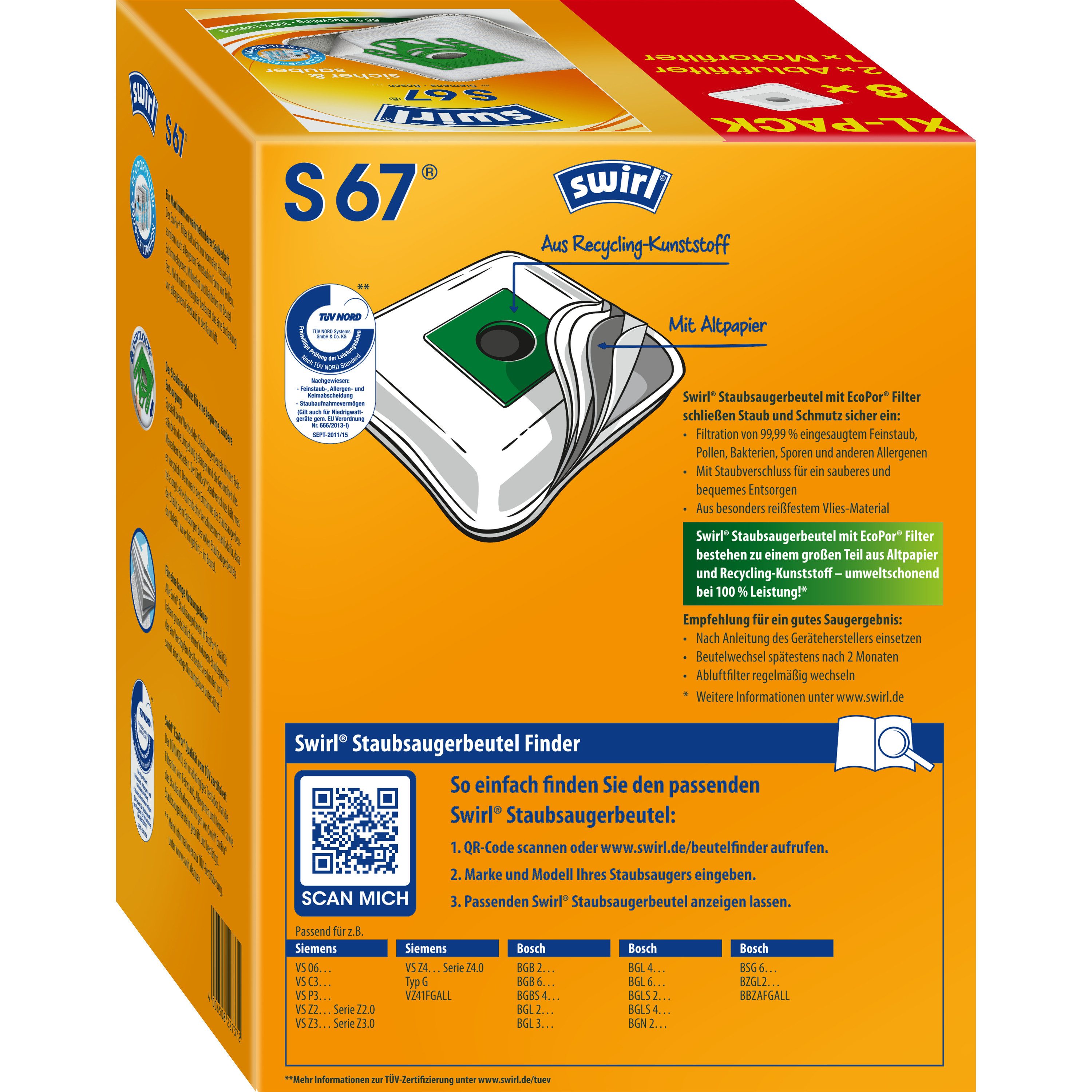 Swirl Staubsaugerbeutel S 67 EcoPor, passend für Bosch Siemens