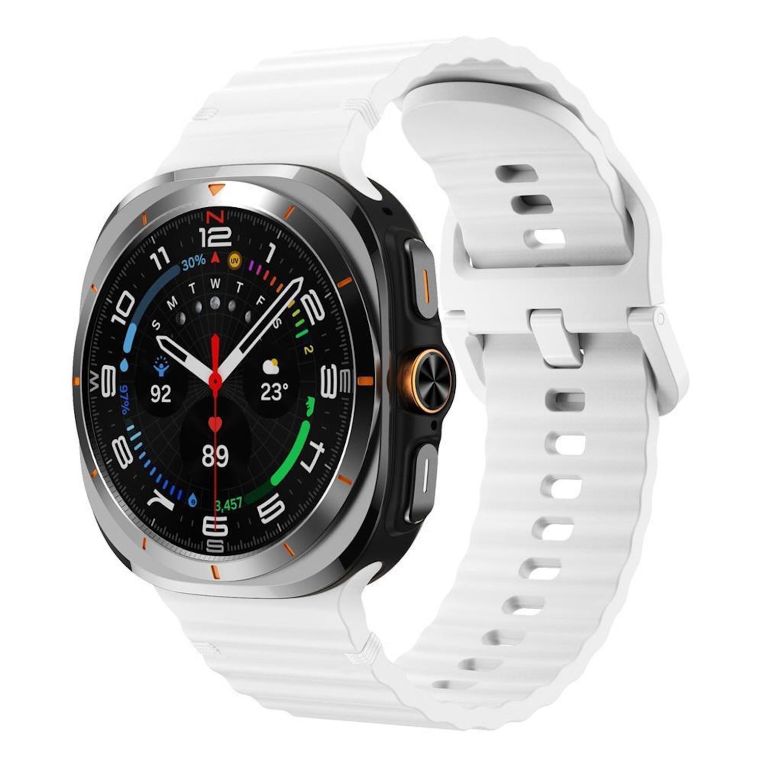Wigento Smartwatch-Armband Silikon für Samsung Galaxy Watch 9 / 8 / 8 Classic Design Größe: L, Silikonarmband mit Wellenstruktur und Schnellverschluss