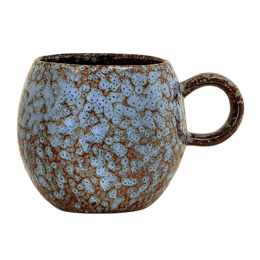 Bloomingville Tasse Paula Cup, Blue, Stoneware, 275ml Keramik Kaffeetasse Teetasse dänisches Design, braun/blau