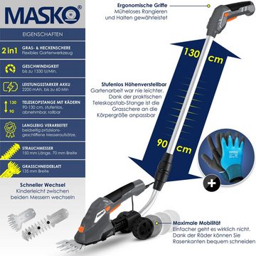 MASKO Akku-Grasschere, (0 St), Grasschere Strauchschere Set mit Akku 7,2V 2000mA/h Ladegerät