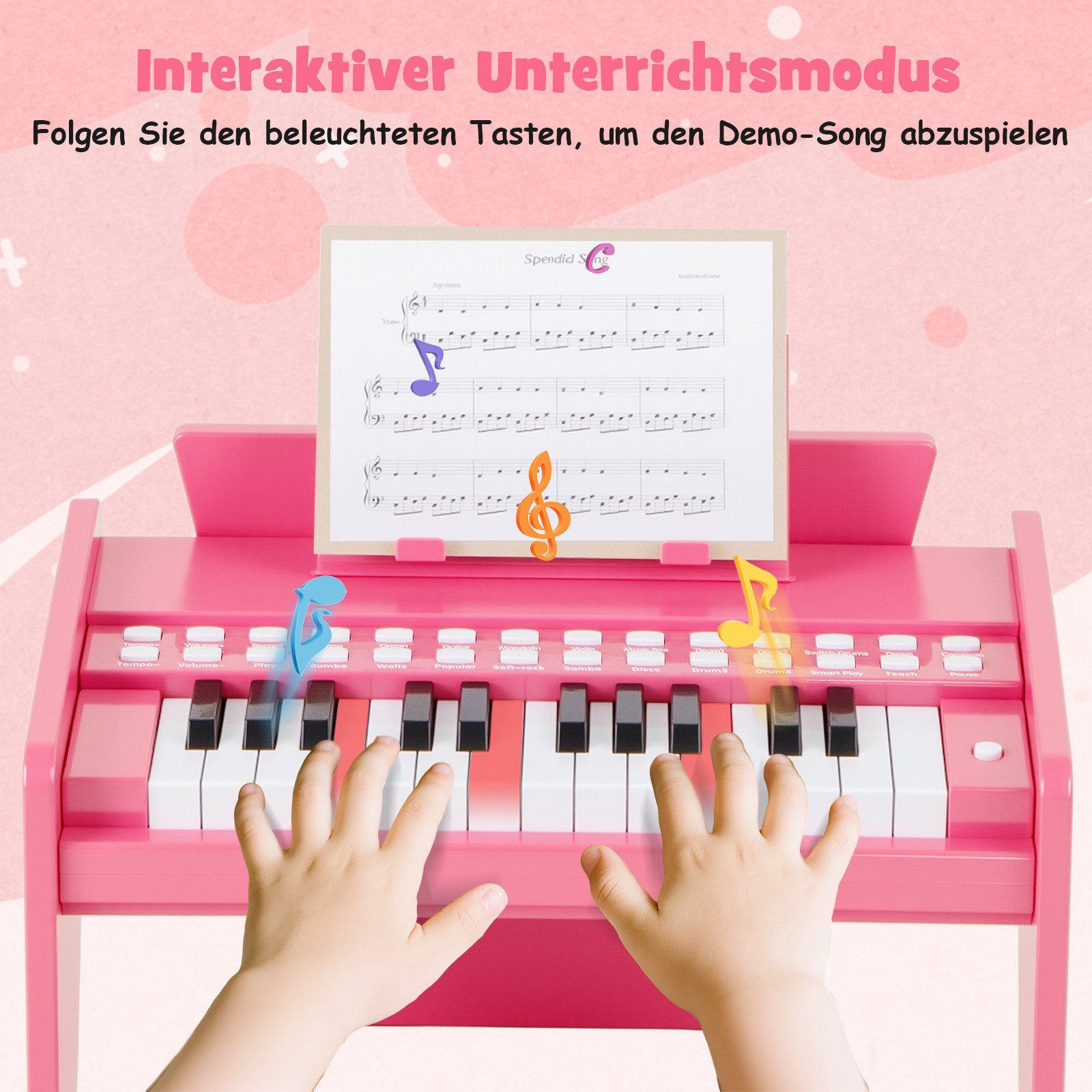 COSTWAY Spielzeug-Musikinstrument, Holzspielzeug mit Abnehmbarer Notenständer & Lautstärke