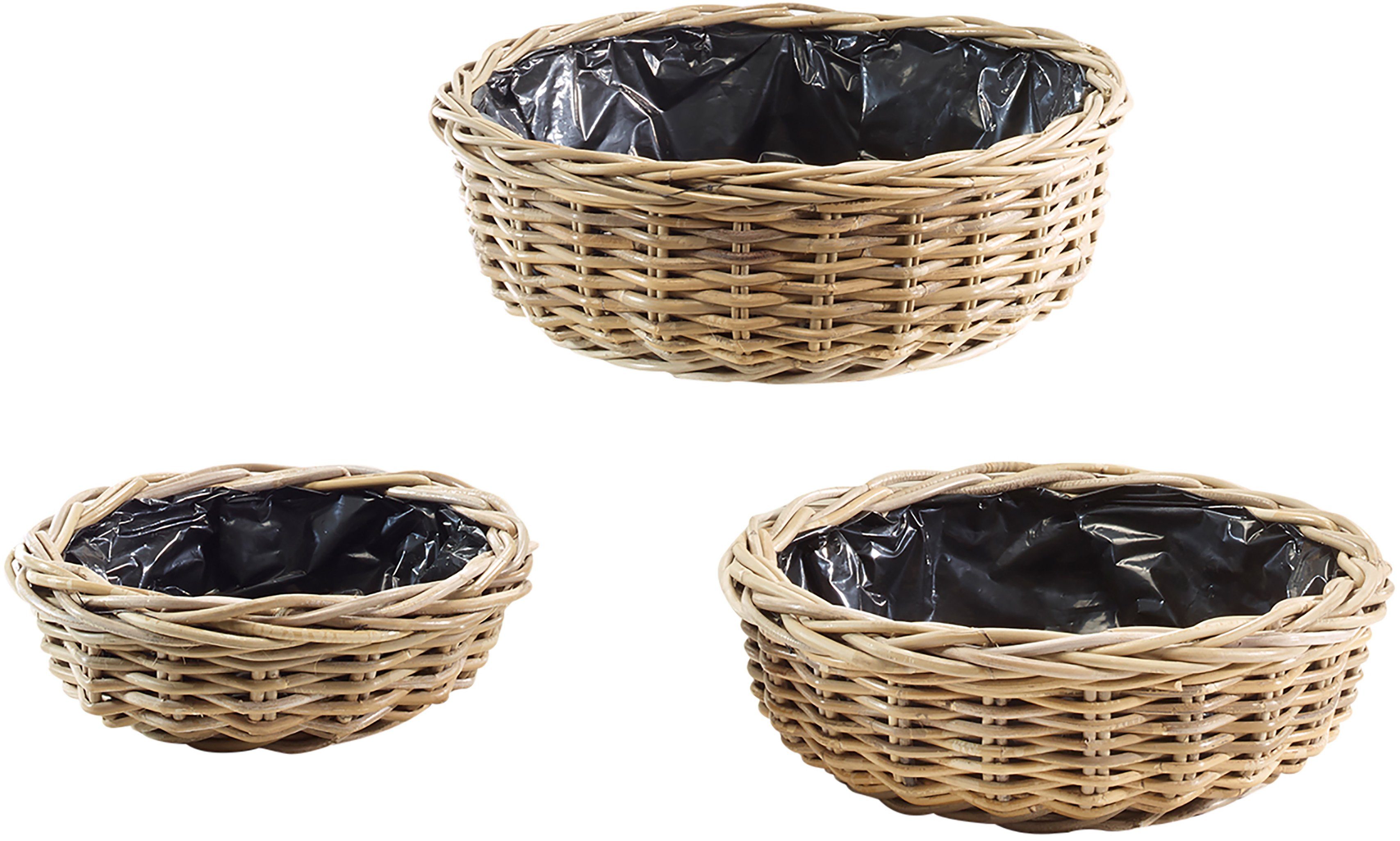 Kobolo Pflanzkübel Pflanzschale rund - Rattan grey mit Folie 3-er Set (3 ve günstig online kaufen