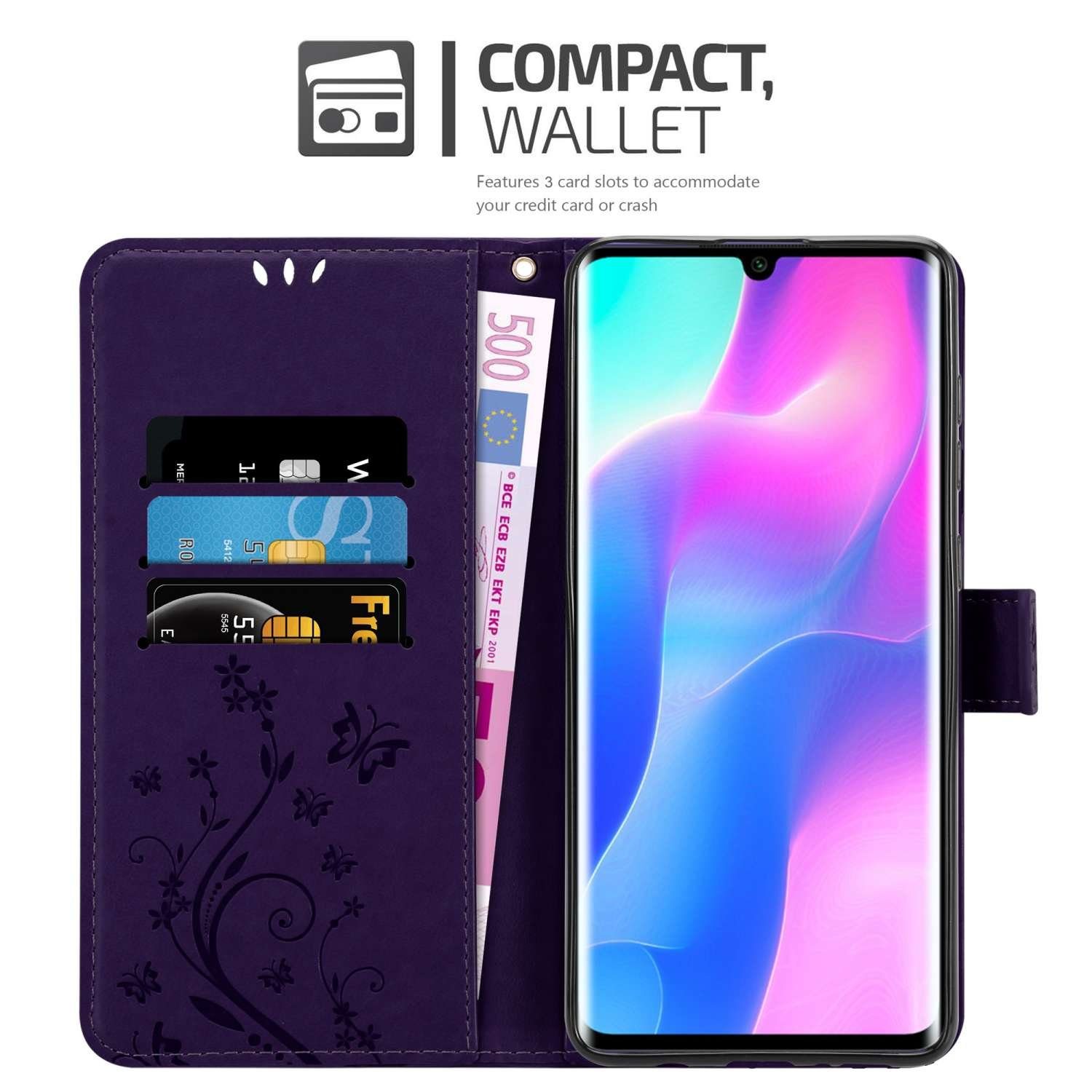 Cadorabo Handyhülle für Xiaomi Mi NOTE 10 LITE Hülle Xiaomi Mi NOTE 10 LITE, Hülle Schutzhülle Blumen Flower mit Standfunktion Kartenfach Magnet