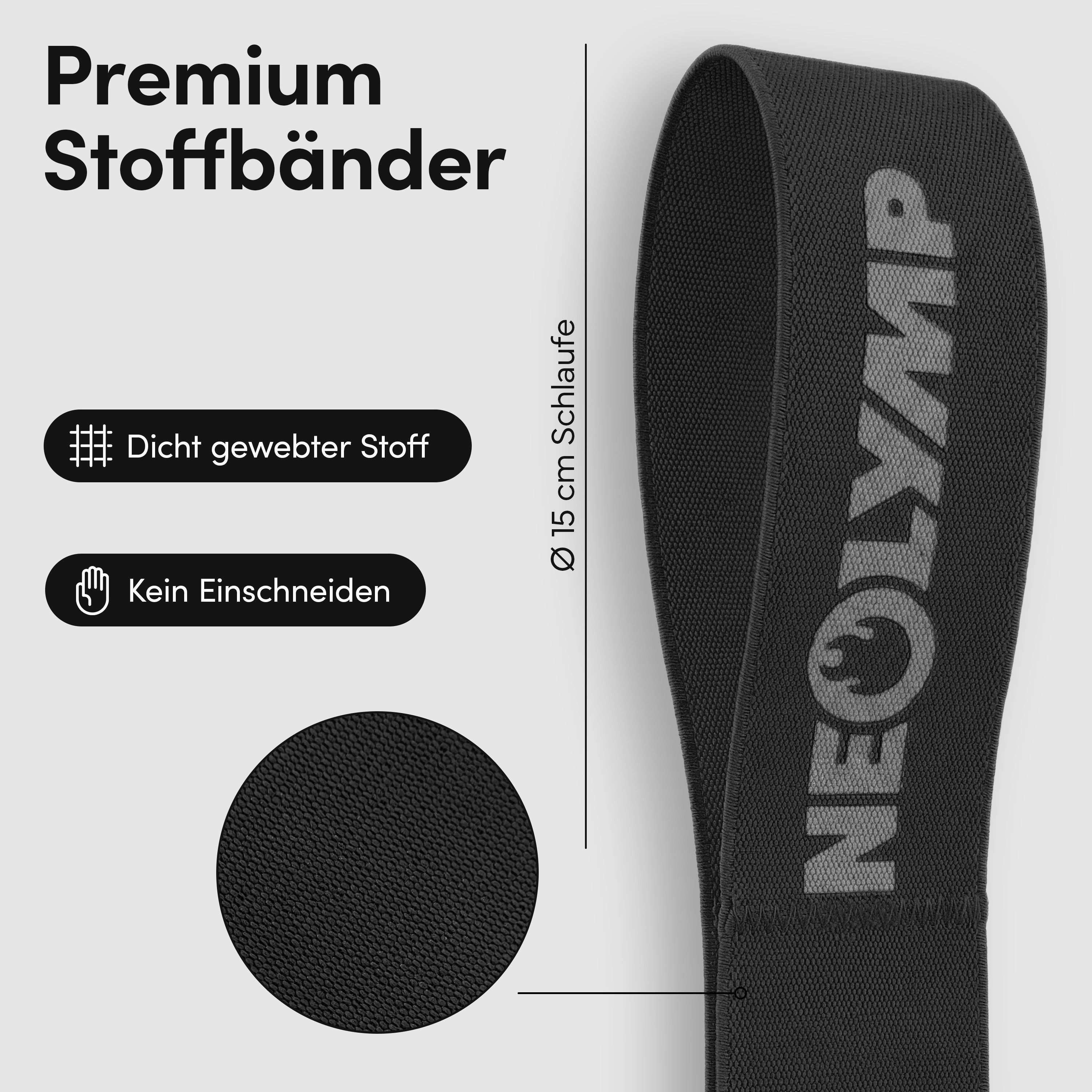 NEOLYMP Trainingsband Widerstandsband aus Stoff mit Schlaufen – Fitnessband mit Griff, waschbares Stoffmaterial & hautfreundliche Oberfläche