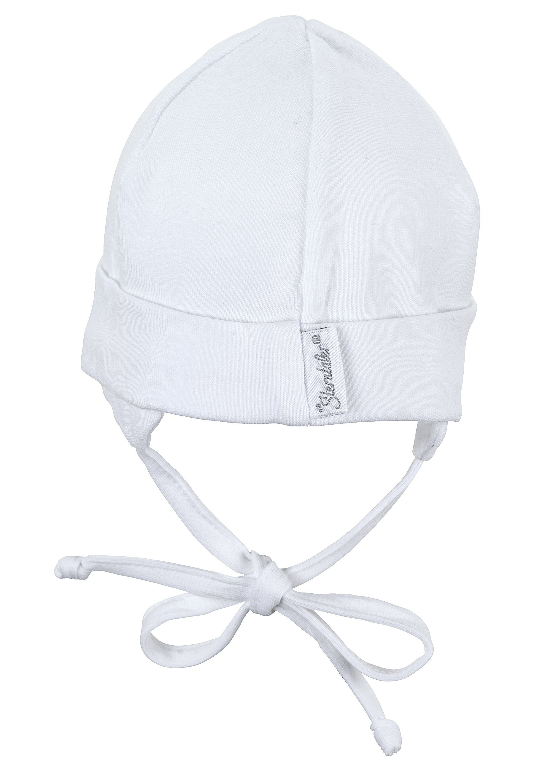 Sterntaler® Schlupfmütze OCS Beanie (1-St., Ohrenklappen und Kinder tragbar Baumwolle mit aus Umschlag) Mütze Einfarbige weiß Babymütze doppellagig Bindeband mit