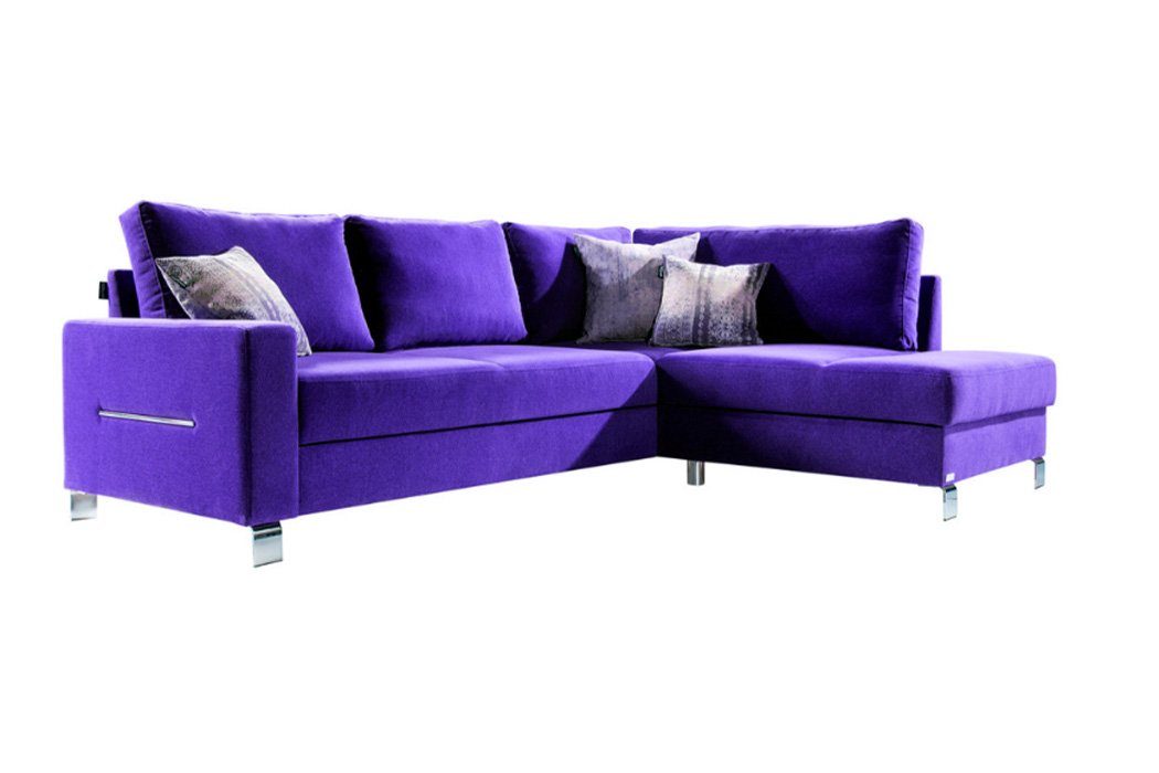 Schlafsofa Lila Textil Ecksofa Polster JVmoebel Couch Ecksofa Design L-Form Sofa