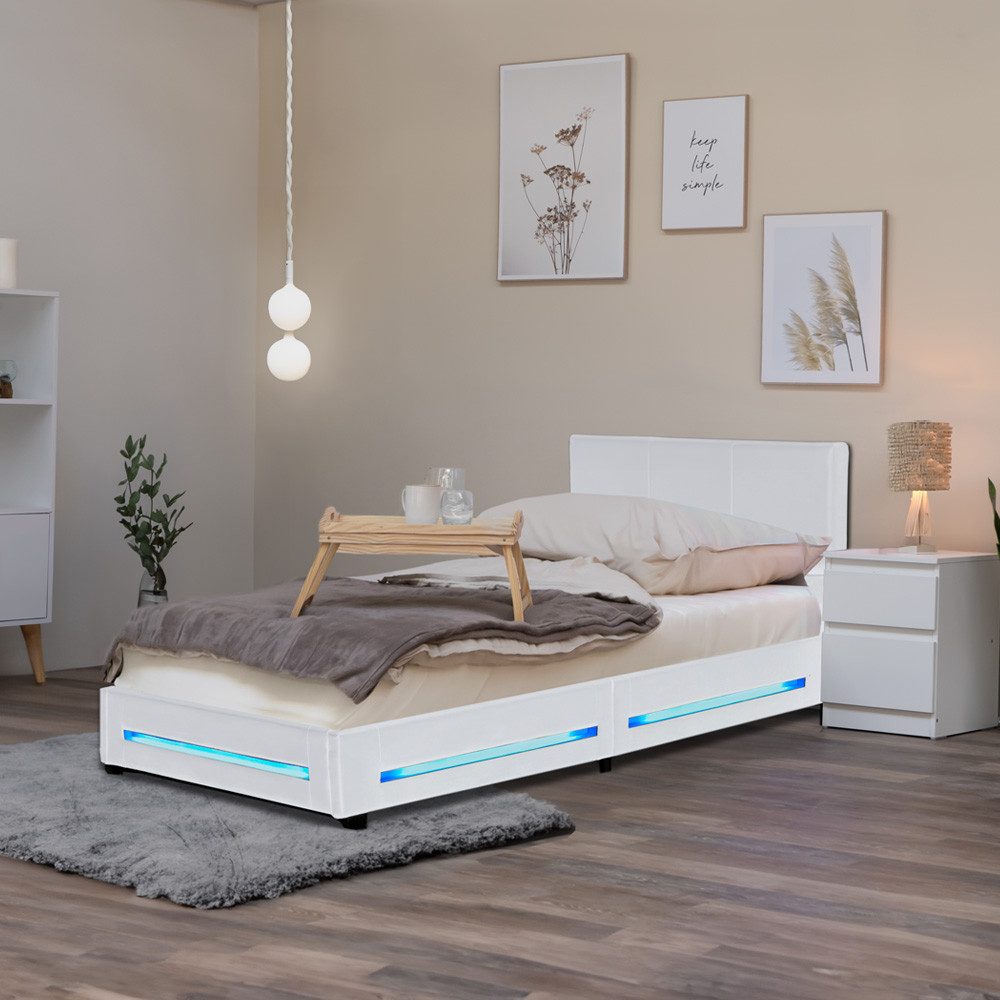 HOME DELUXE Bett LED Bett ASTEROID - Größenauswahl, gepolstertes Kopfteil, Polsterbett, Kunstlederbett